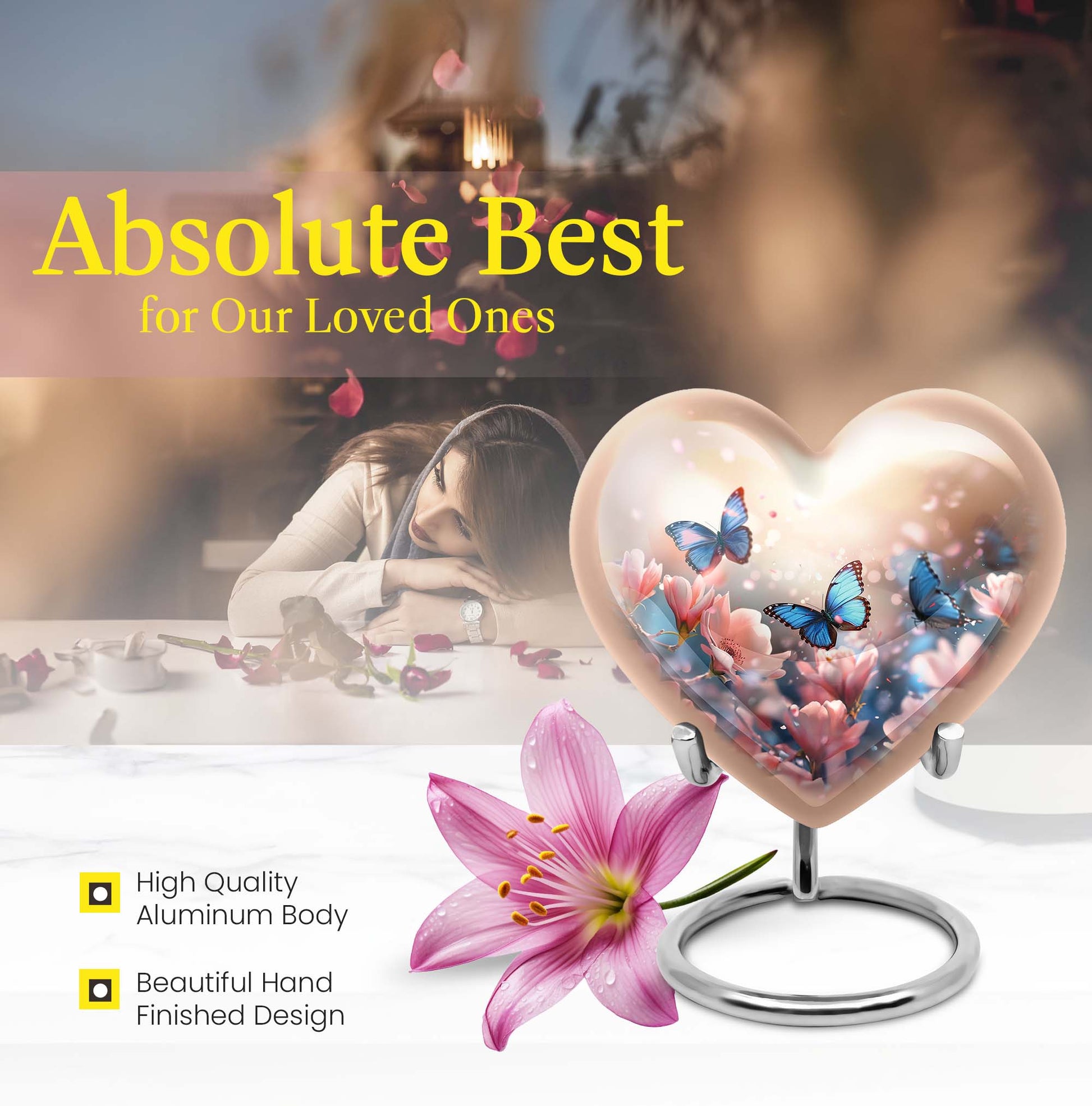  heart shaped butterfly funeral urn for men