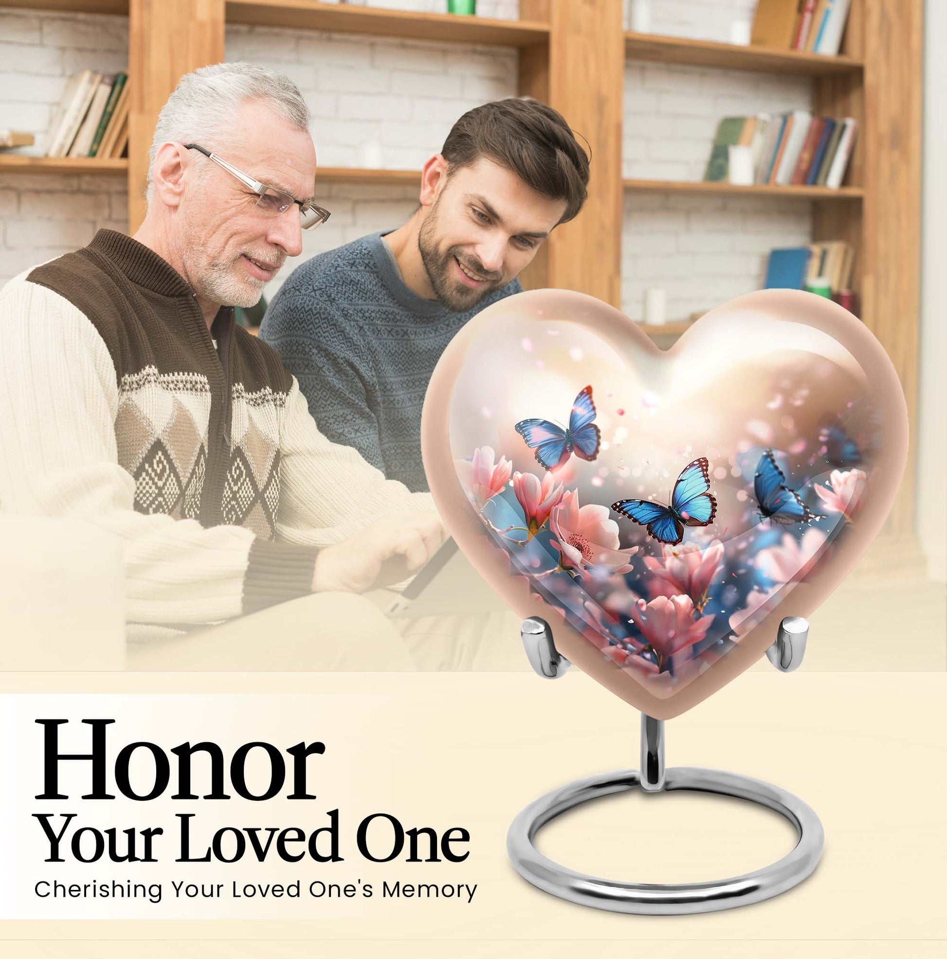  heart shaped butterfly funeral urn for men