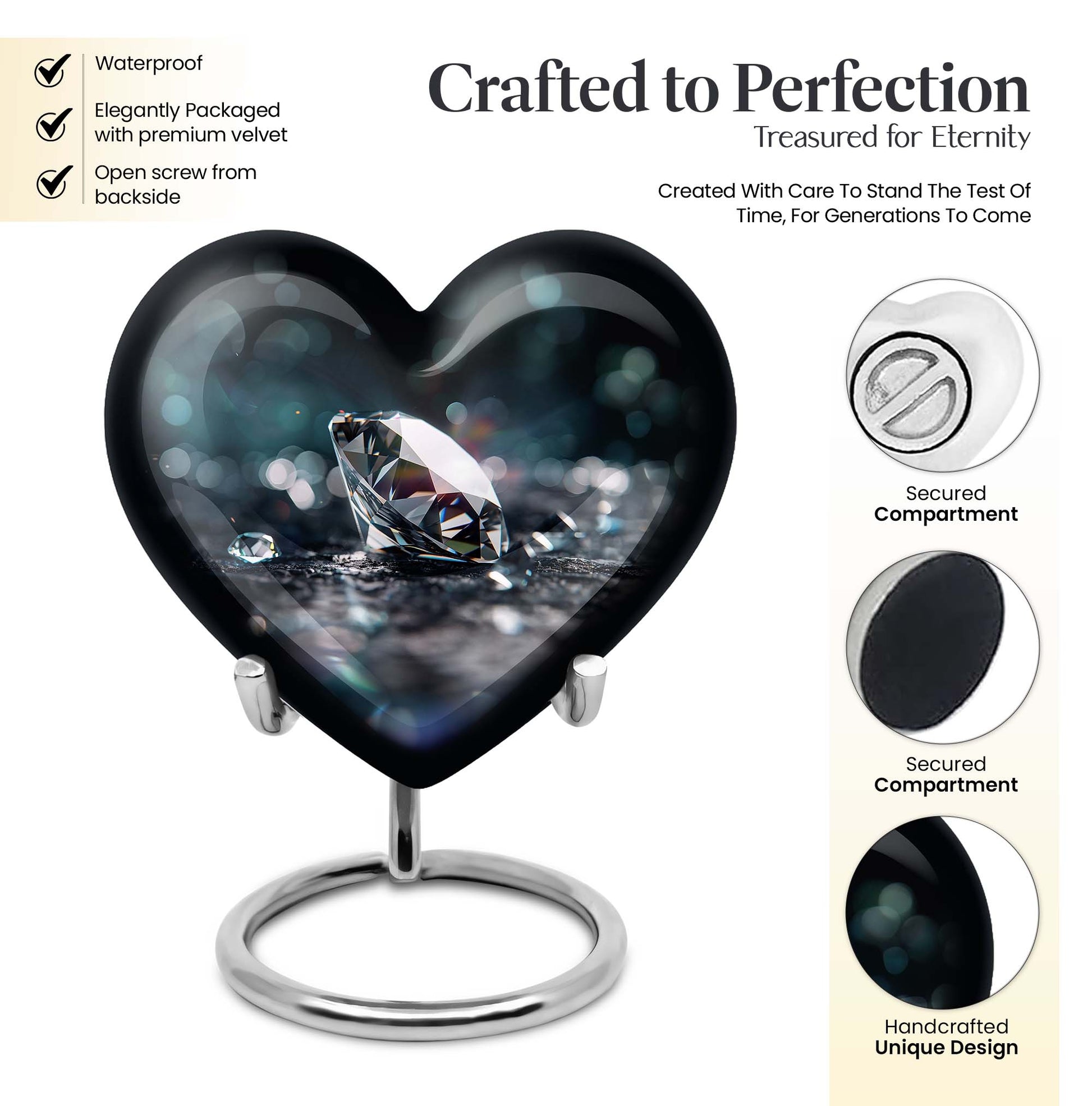 10-inch heart-shaped diamond cremation urn