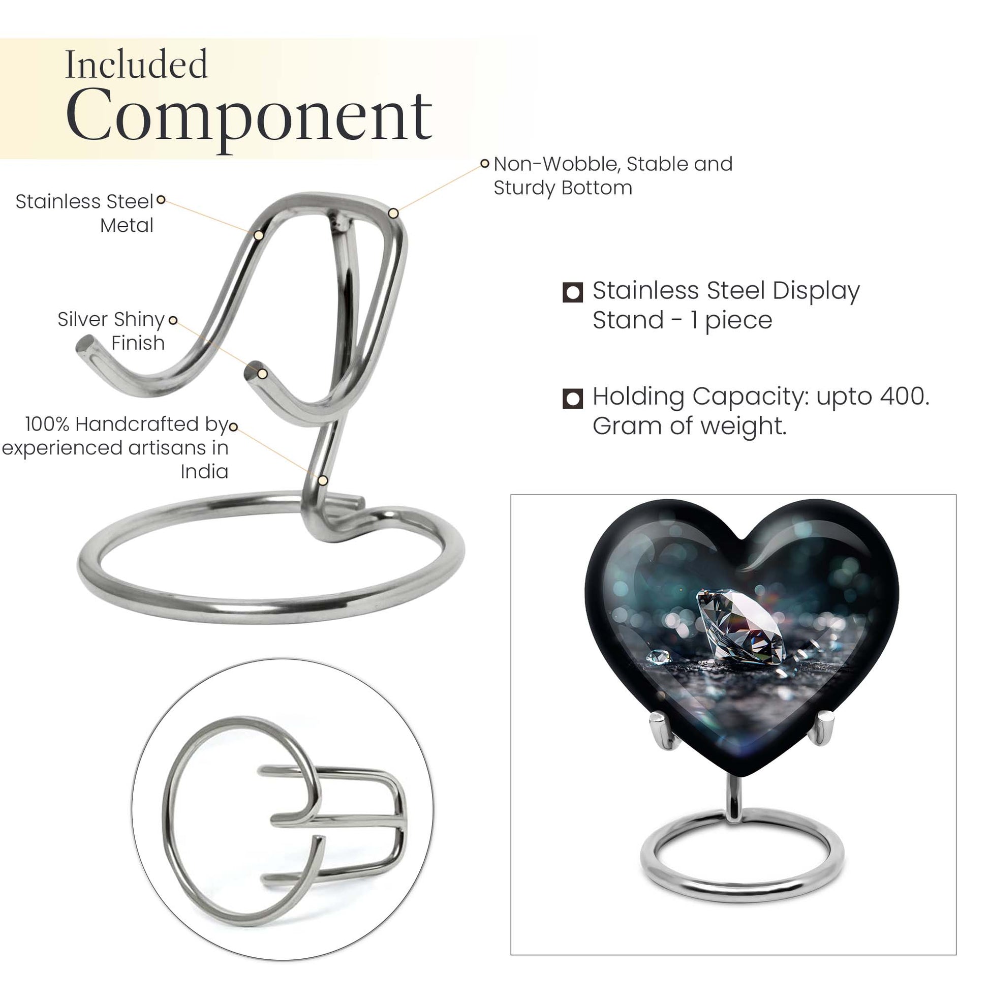 10-inch heart-shaped diamond cremation urn