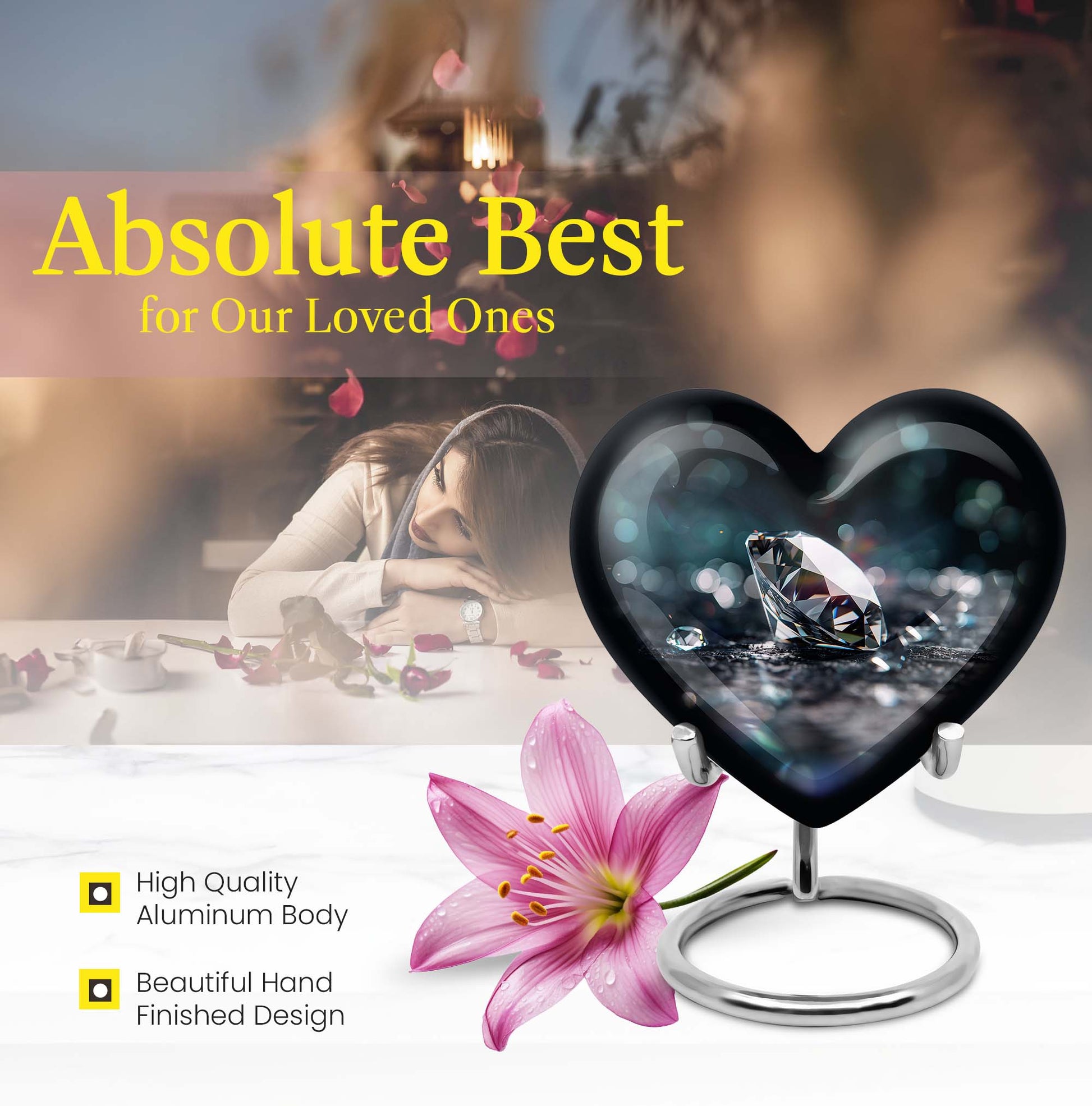 10-inch heart-shaped diamond cremation urn