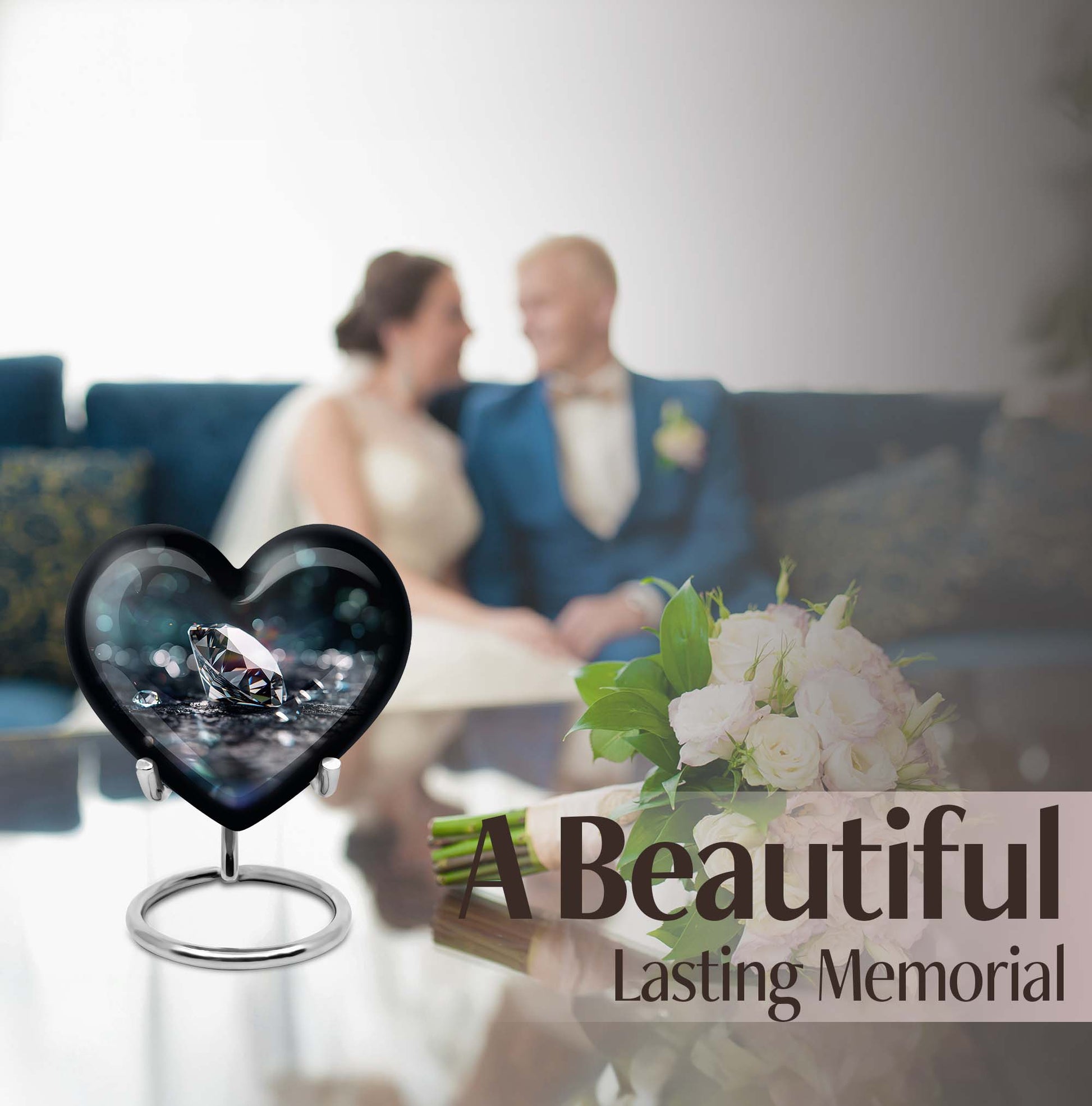 10-inch heart-shaped diamond cremation urn