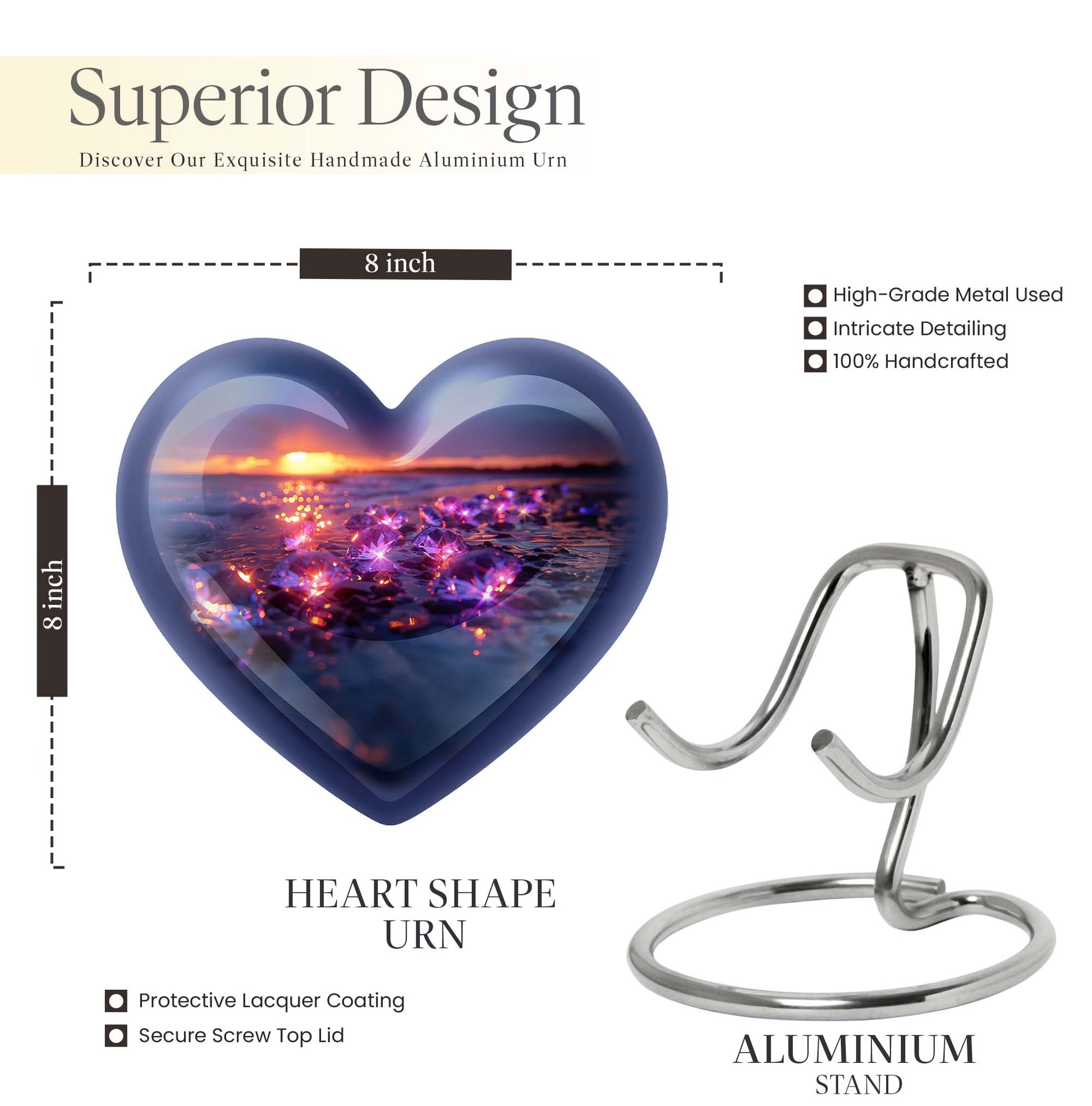 10-inch abstract heart diamond urn for memorial ashes 