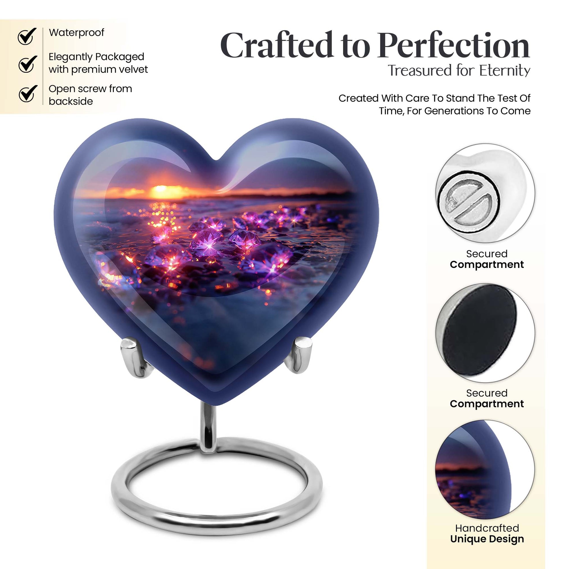 10-inch abstract heart diamond urn for memorial ashes 