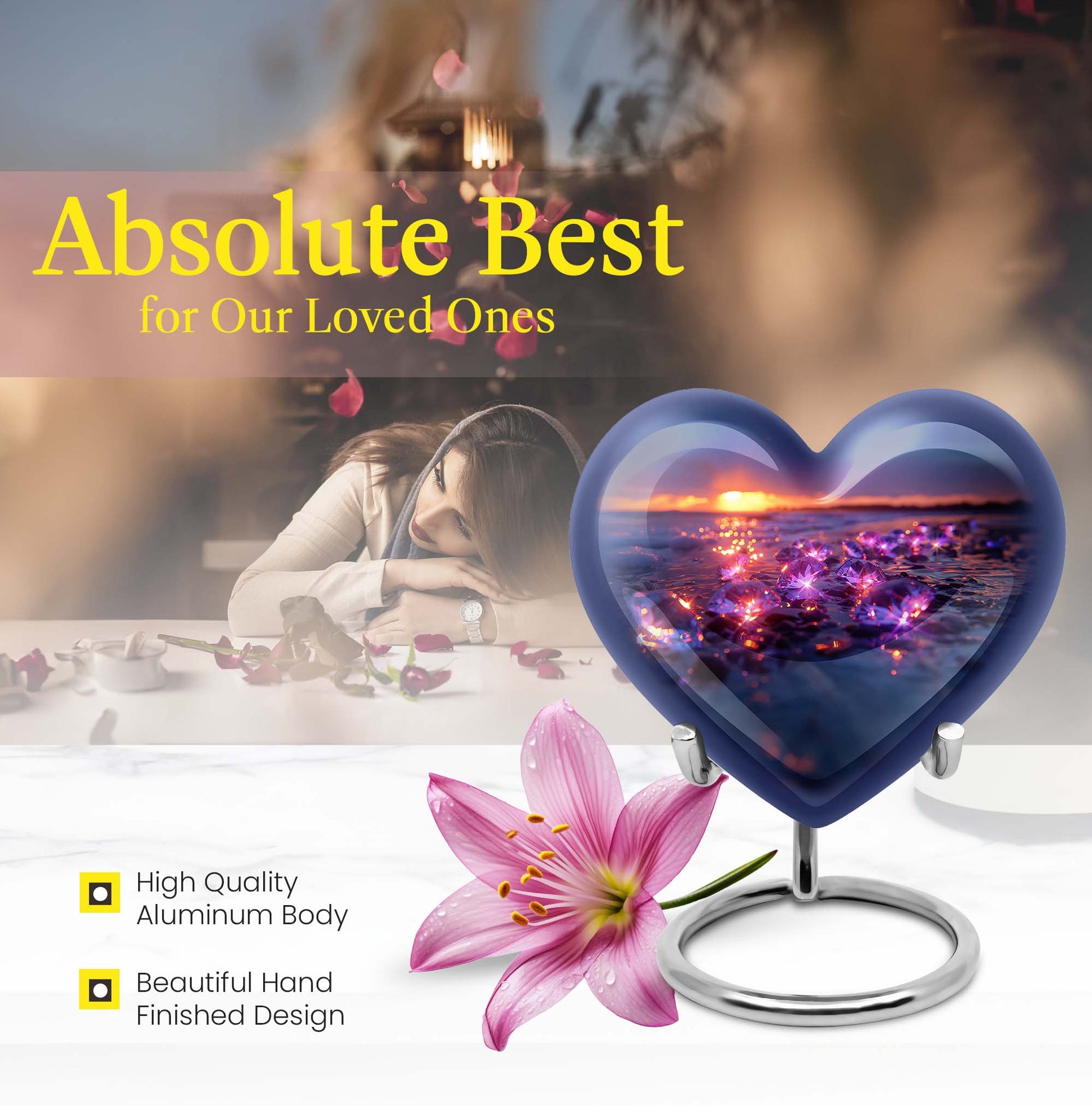 10-inch abstract heart diamond urn for memorial ashes 