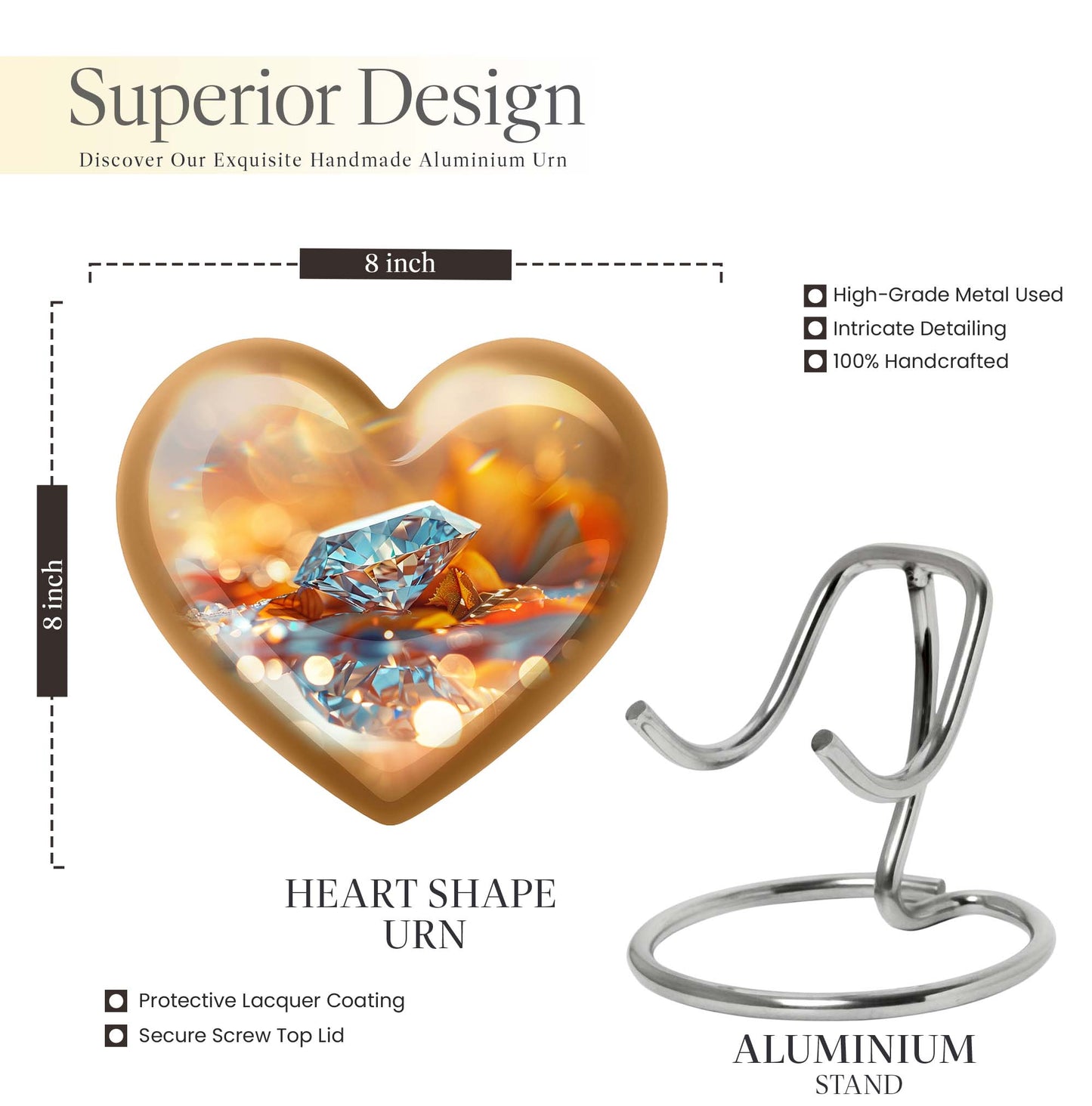 diamond heart-shaped cremation urn
