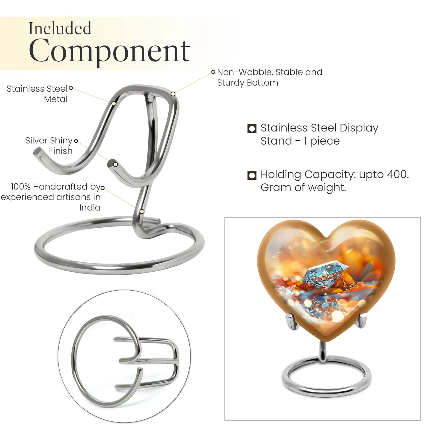 diamond heart-shaped cremation urn