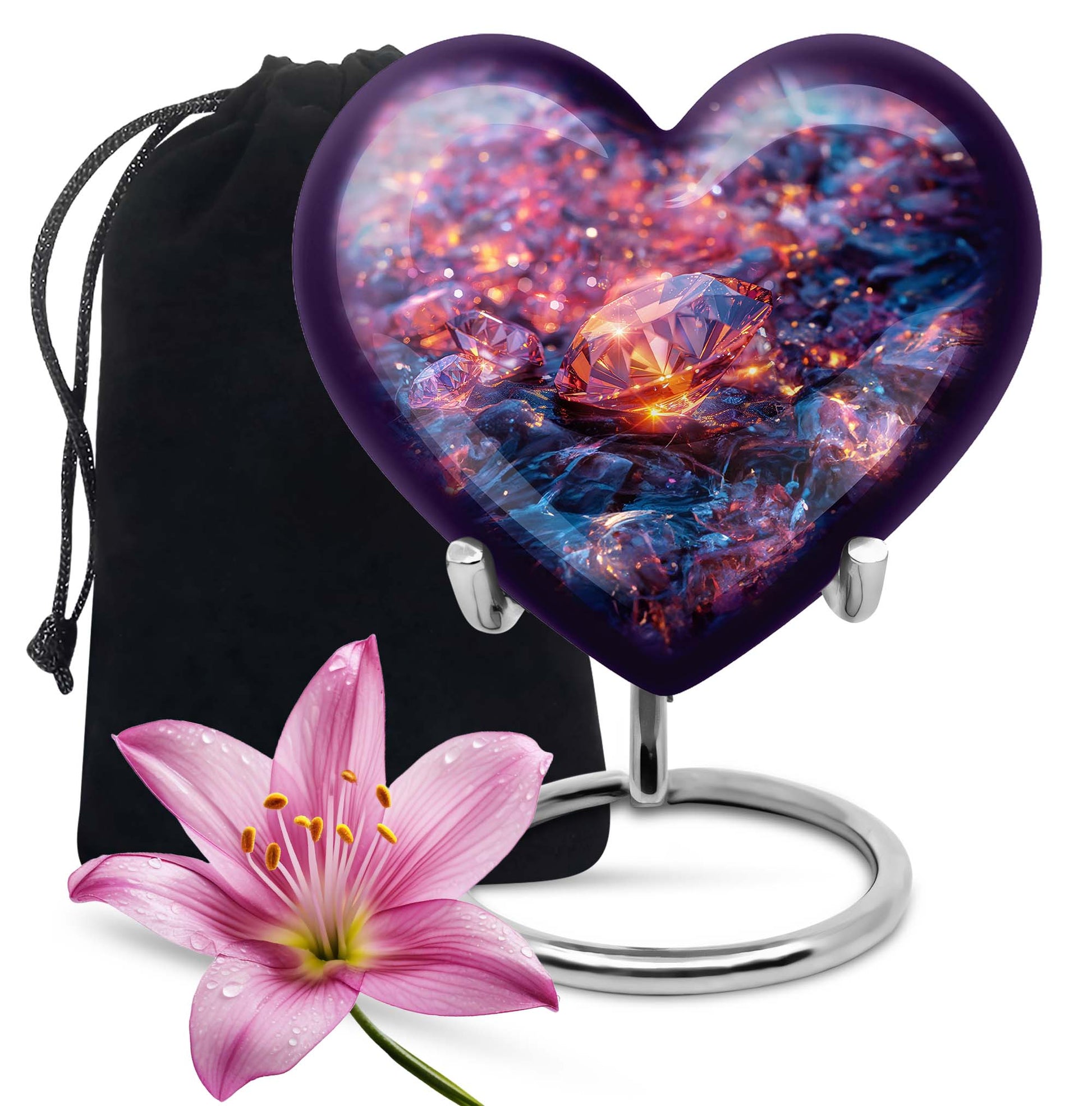 Heart-shaped diamond urn for burial custom,