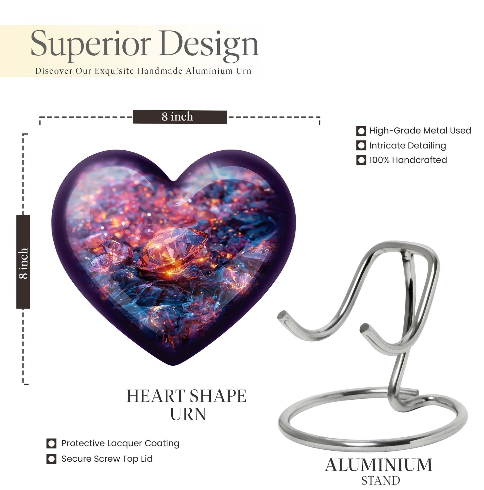 Heart-shaped diamond urn for burial custom,
