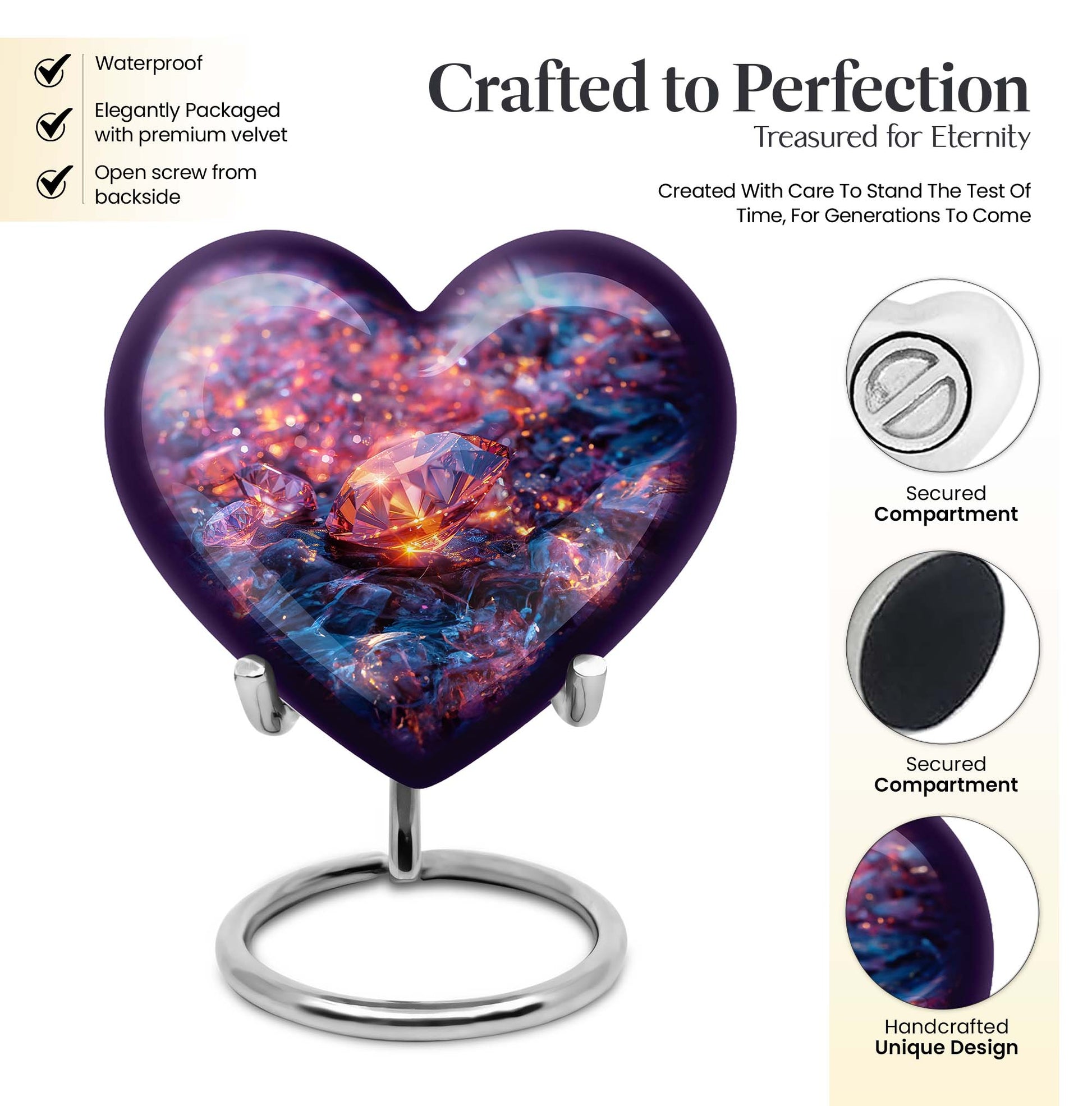 Heart-shaped diamond urn for burial custom,