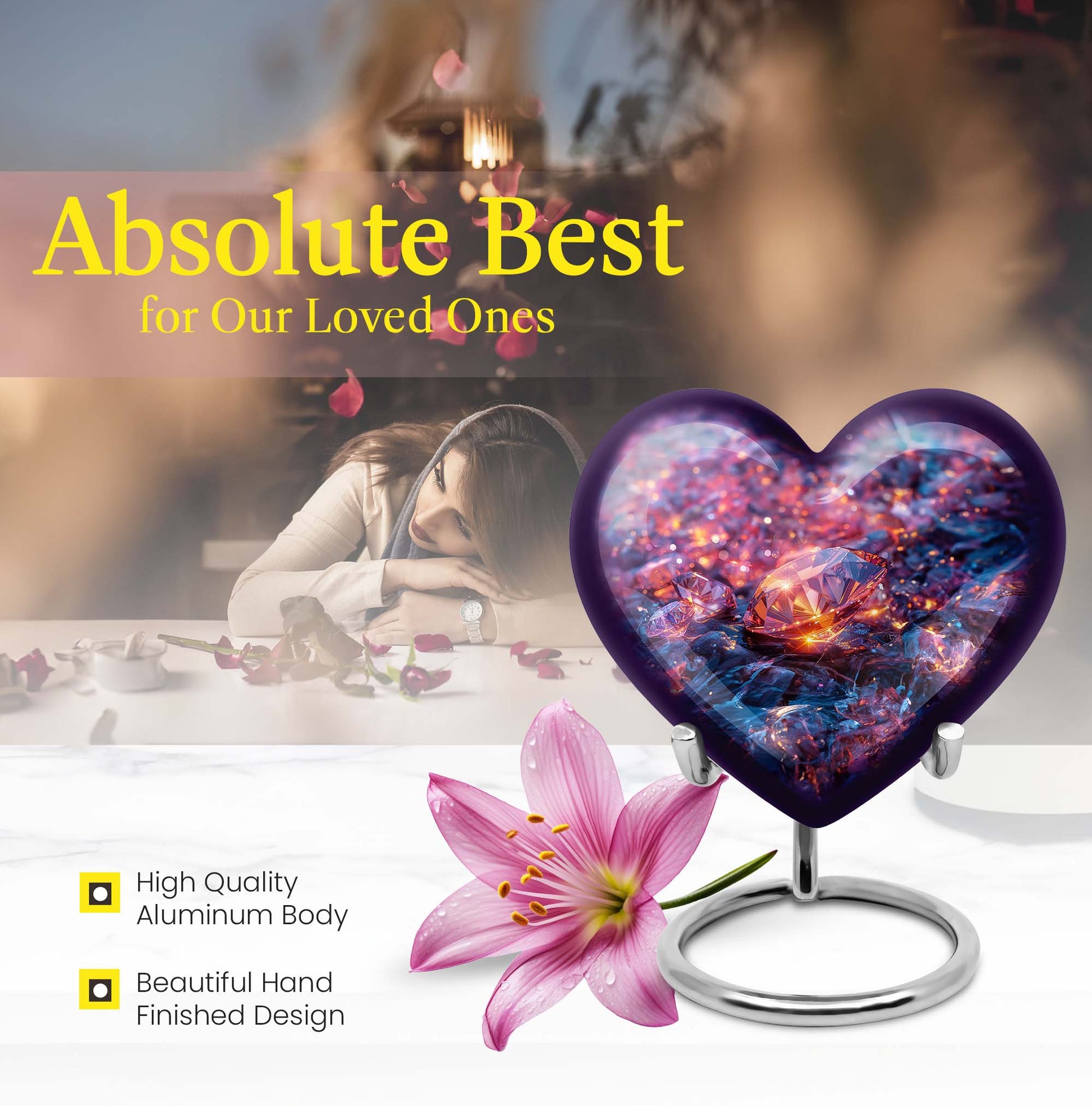 Heart-shaped diamond urn for burial custom,