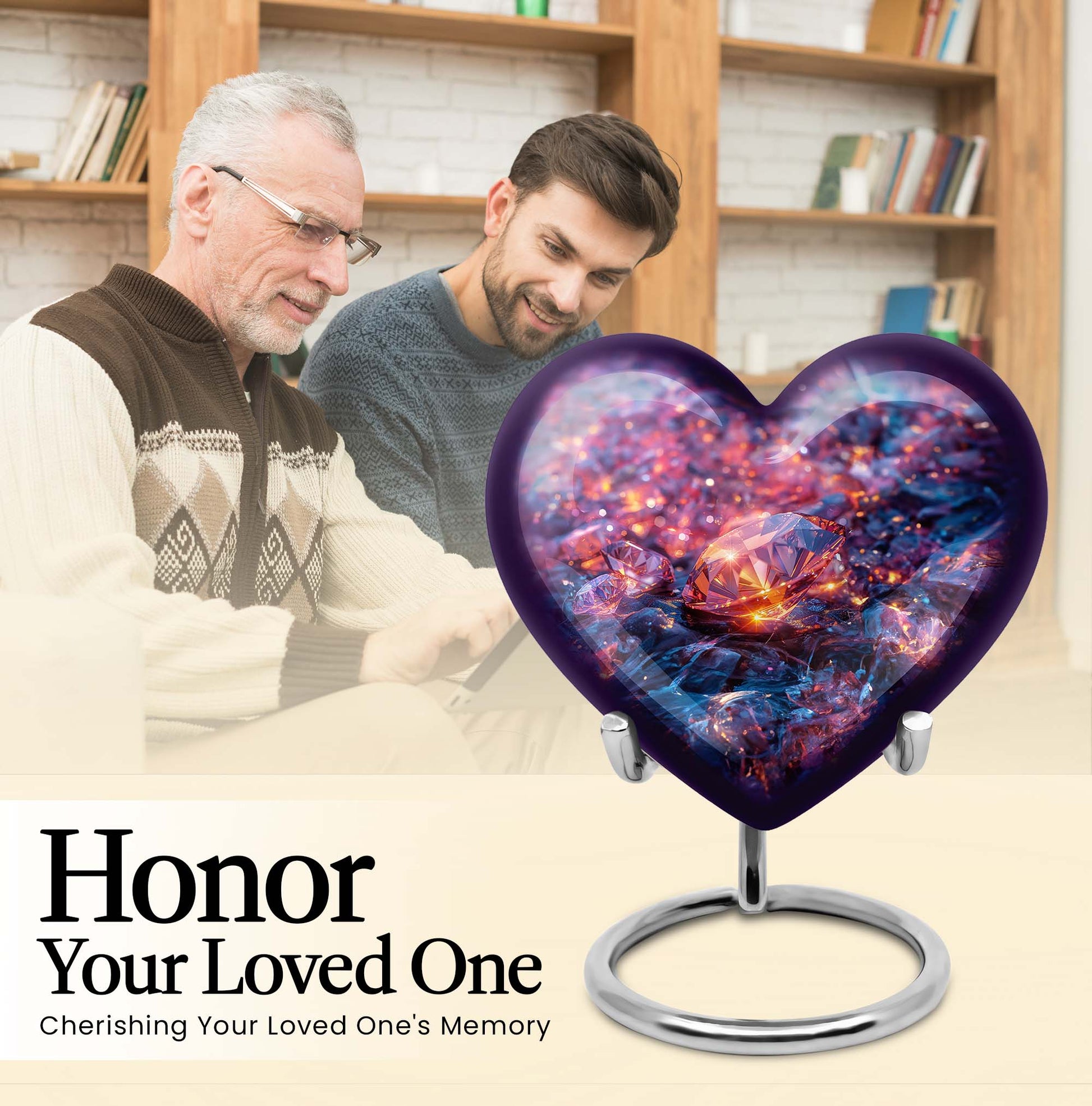 Heart-shaped diamond urn for burial custom,