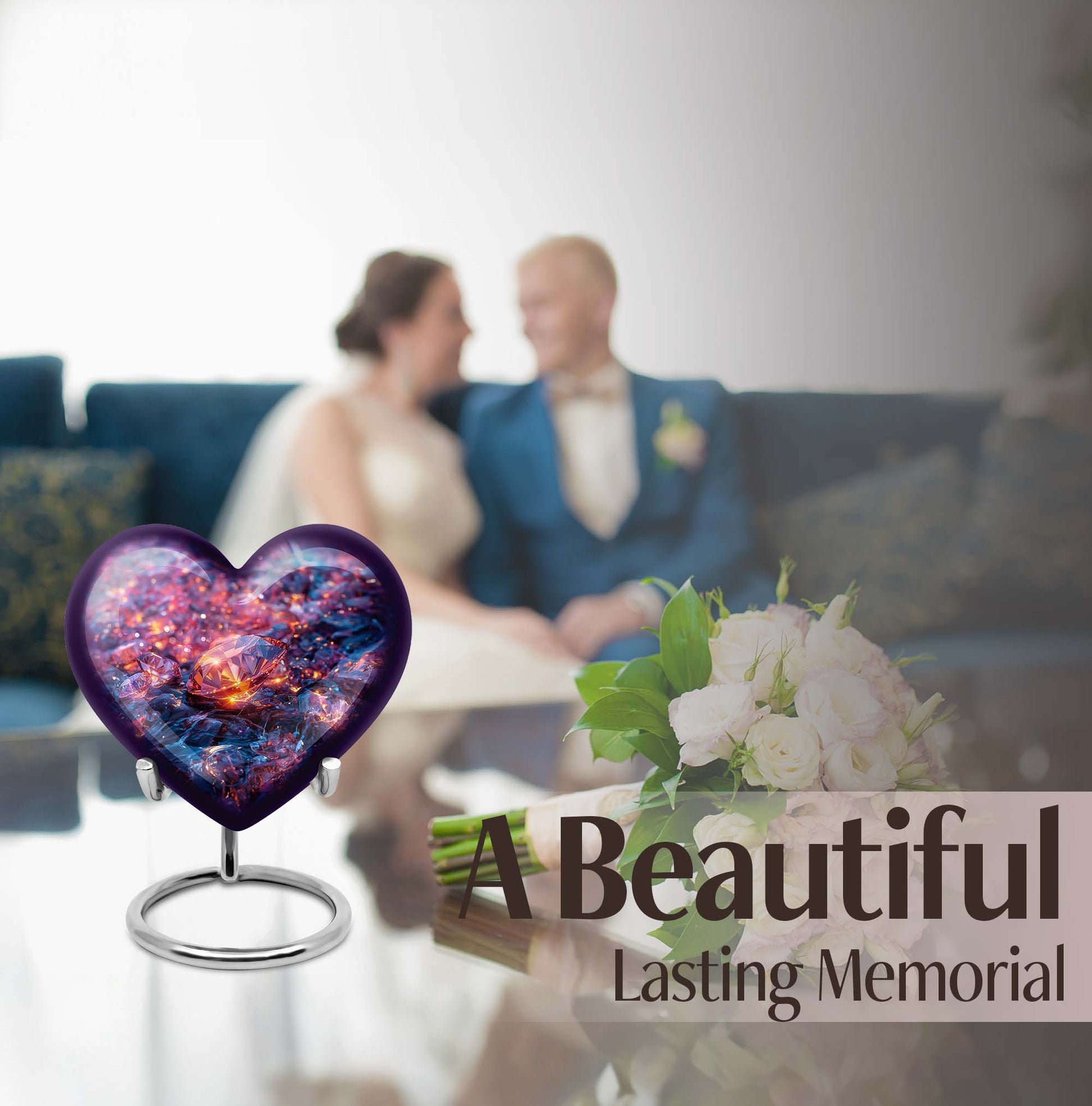 Heart-shaped diamond urn for burial custom,