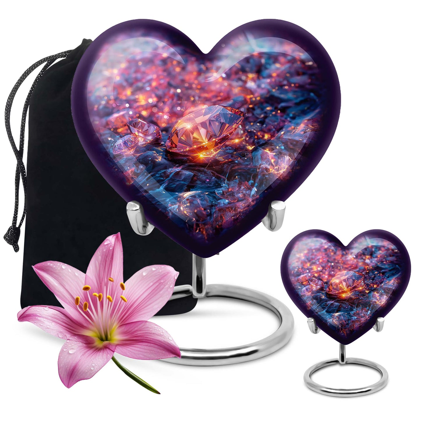 Heart-shaped diamond urn for burial custom,