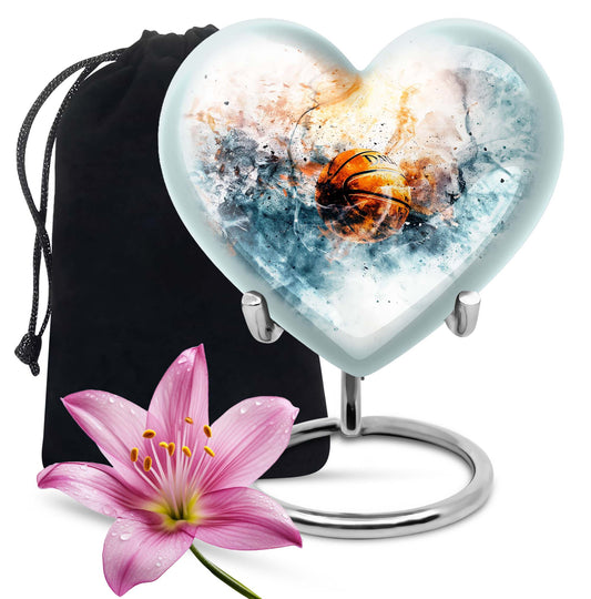 10-inch heart-themed basketball urn