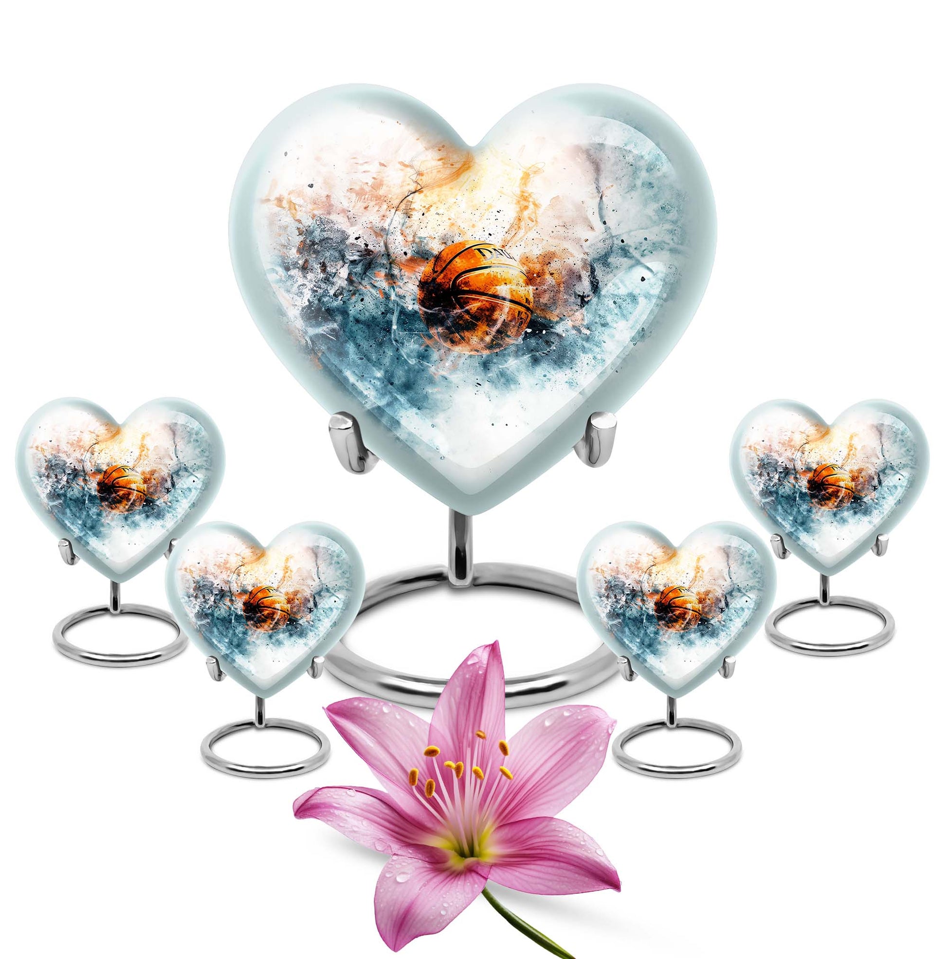 10-inch heart-themed basketball urn