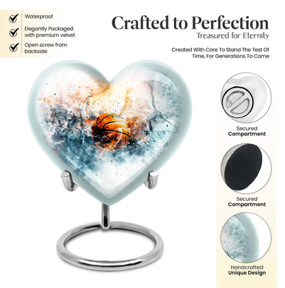 10-inch heart-themed basketball urn