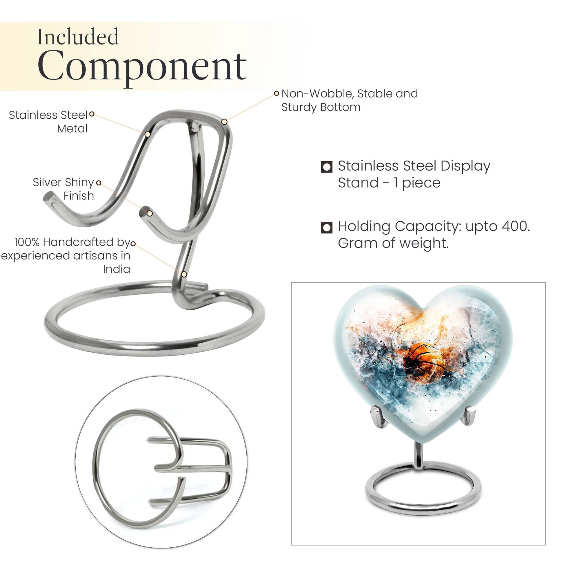 10-inch heart-themed basketball urn