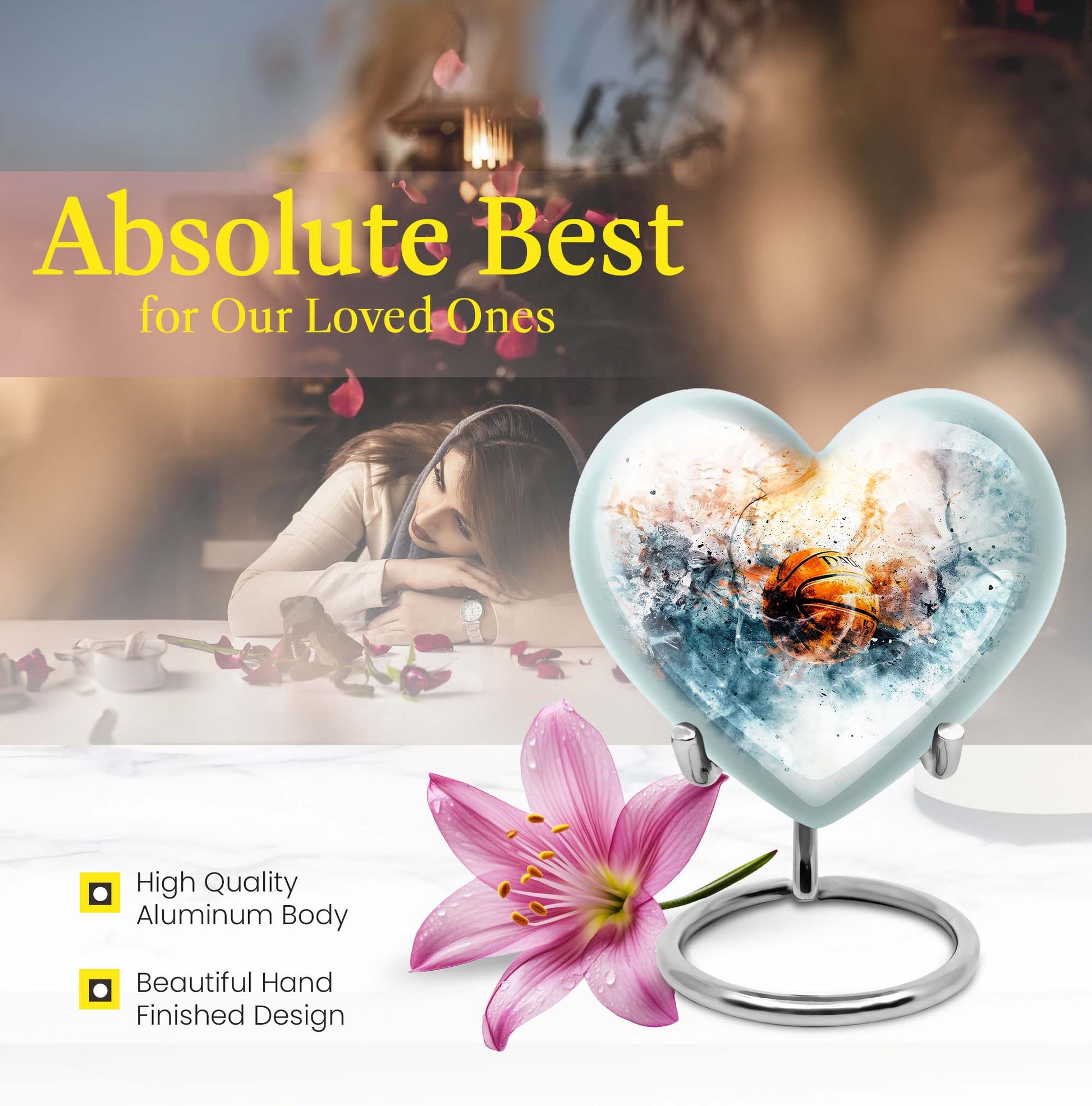 10-inch heart-themed basketball urn