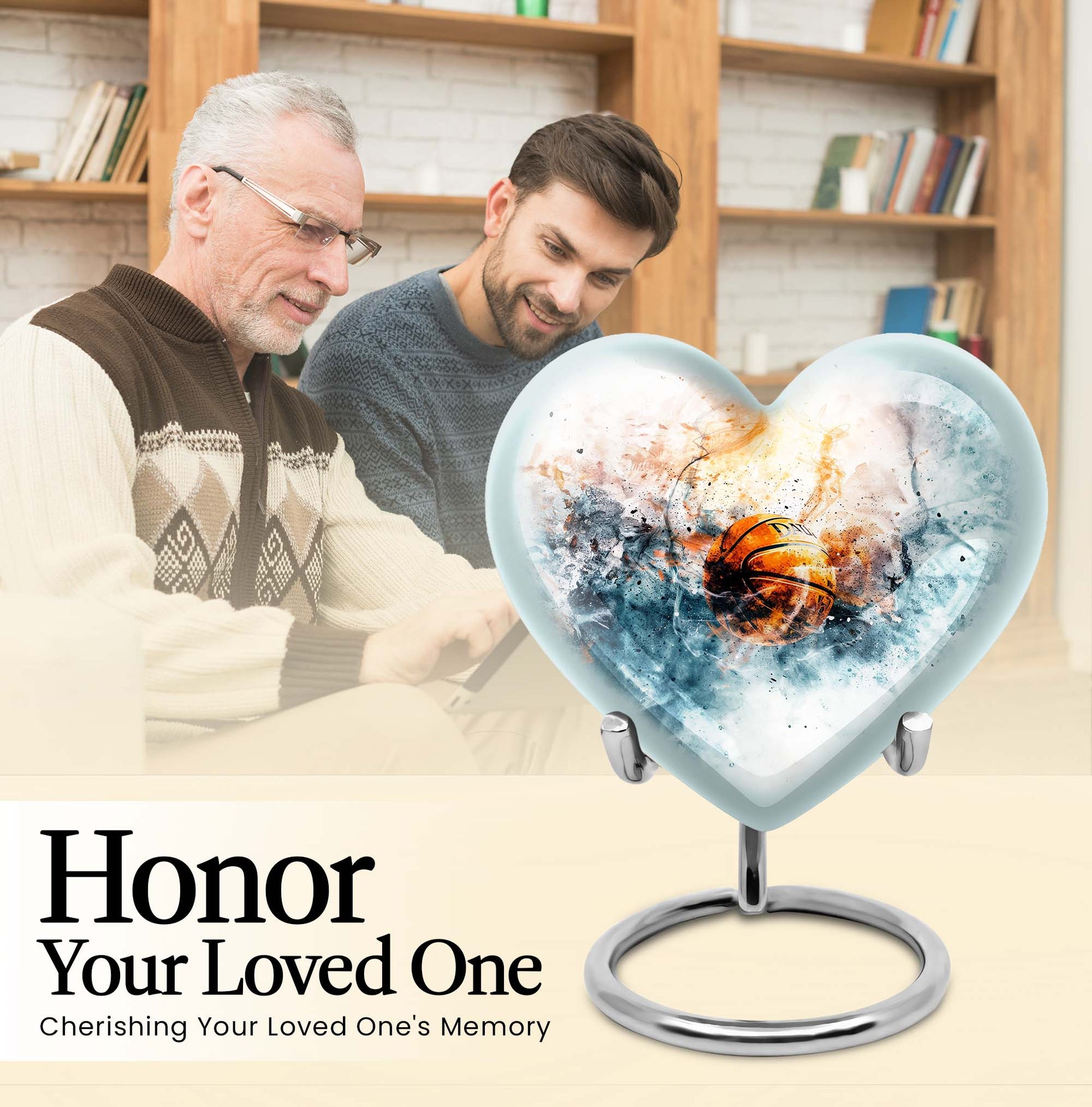 10-inch heart-themed basketball urn