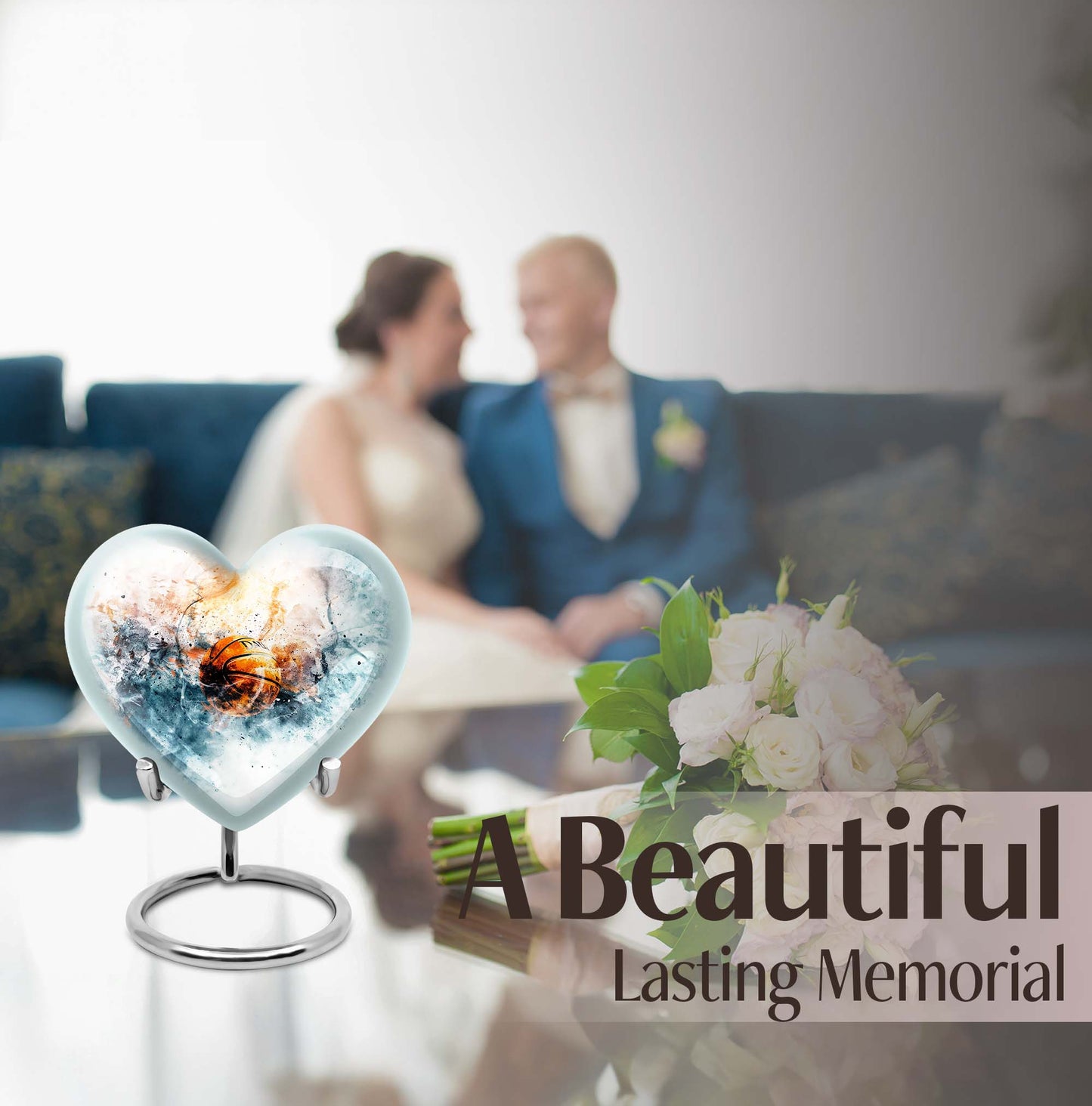 10-inch heart-themed basketball urn