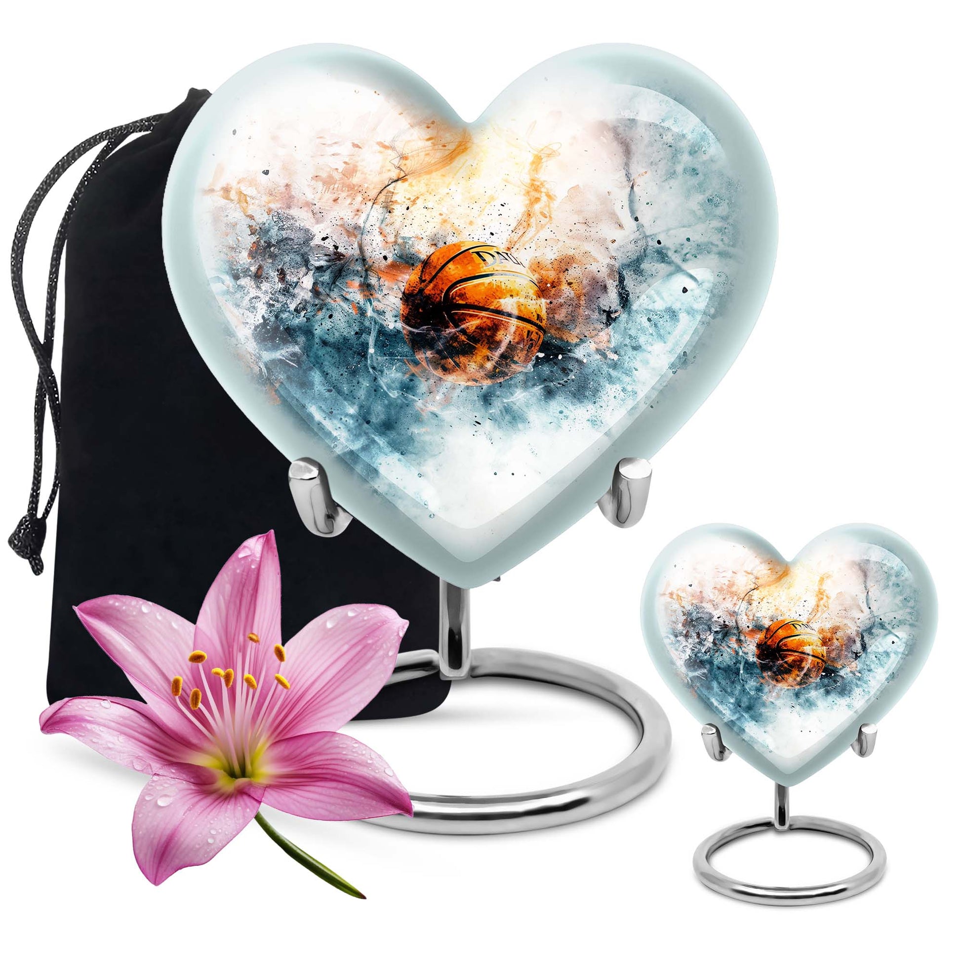 10-inch heart-themed basketball urn