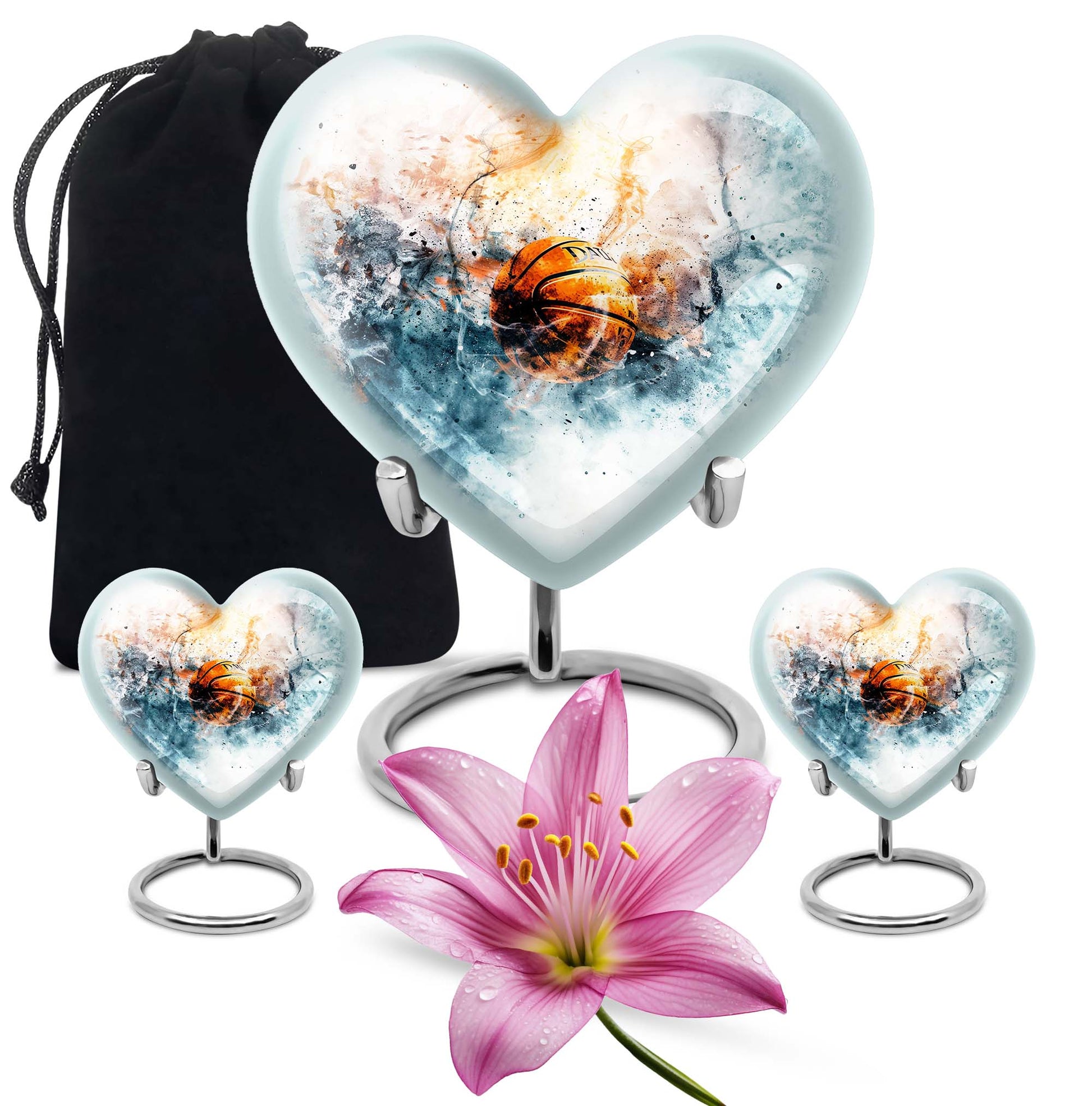 10-inch heart-themed basketball urn