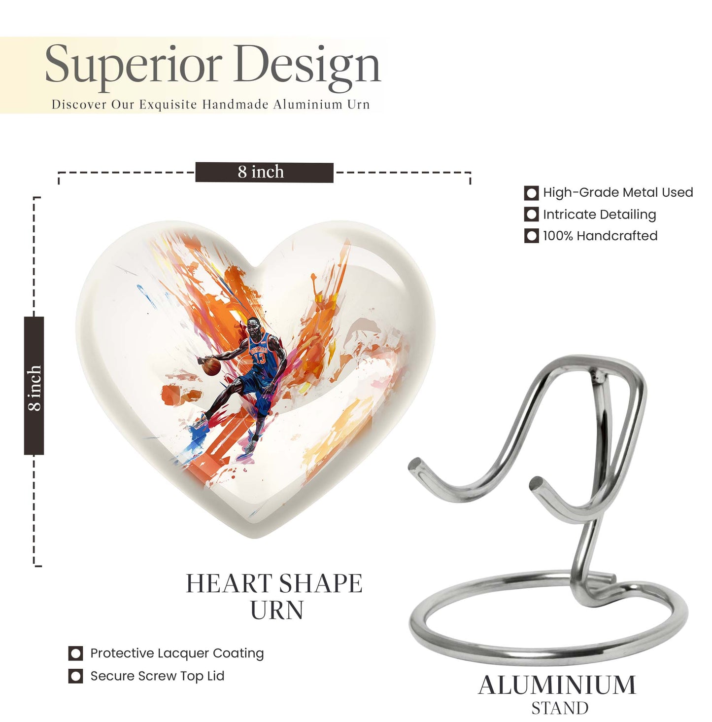 10 Inch heart-shaped basketball urn
