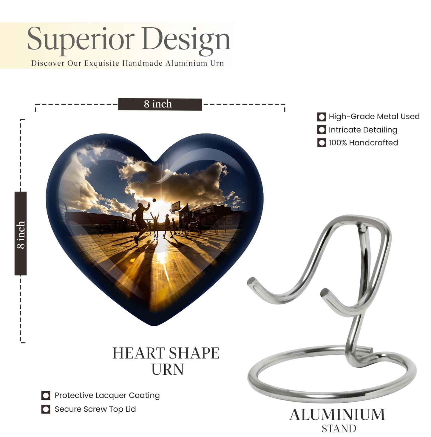 Heart-designed basketball urn for women's ashes