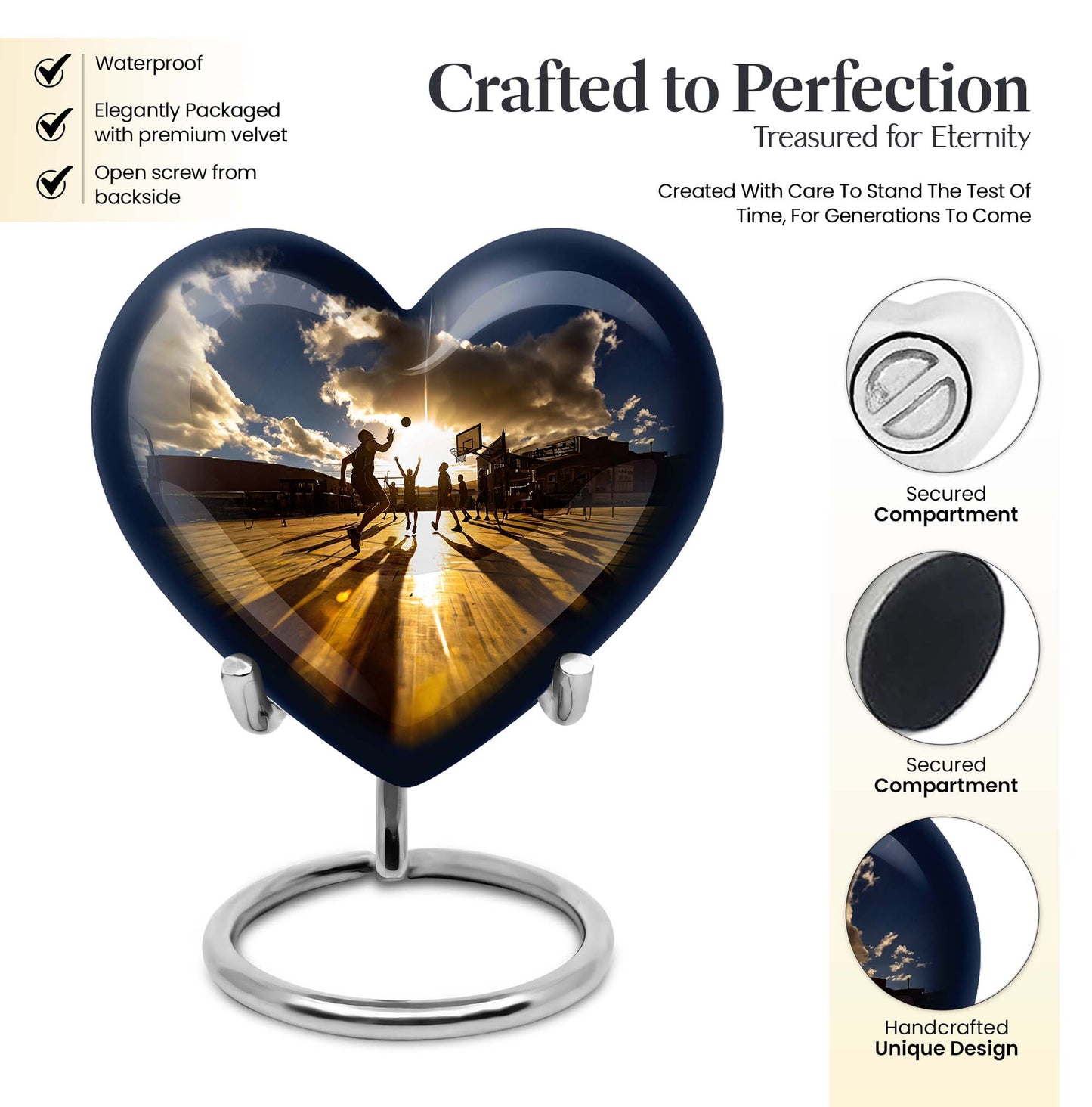 Heart-designed basketball urn for women's ashes