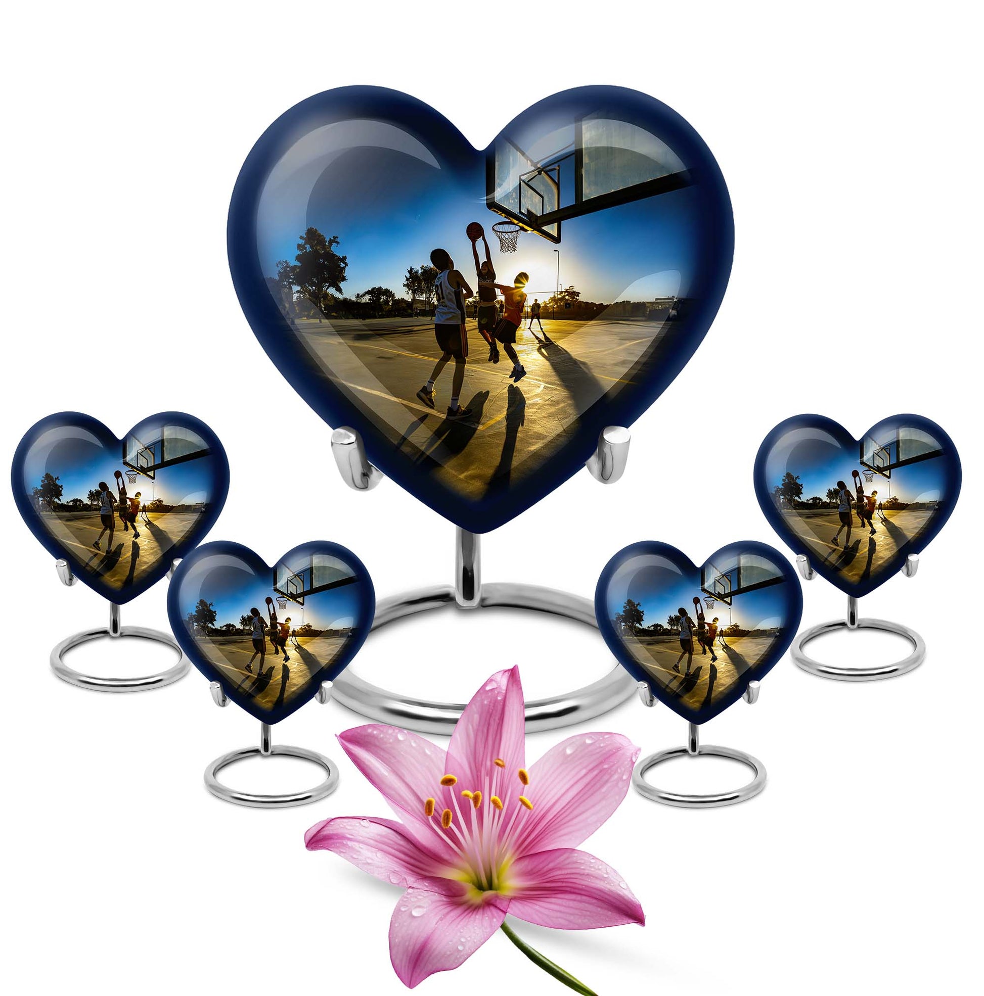 basketball-themed heart-shaped memorial urn for ashes