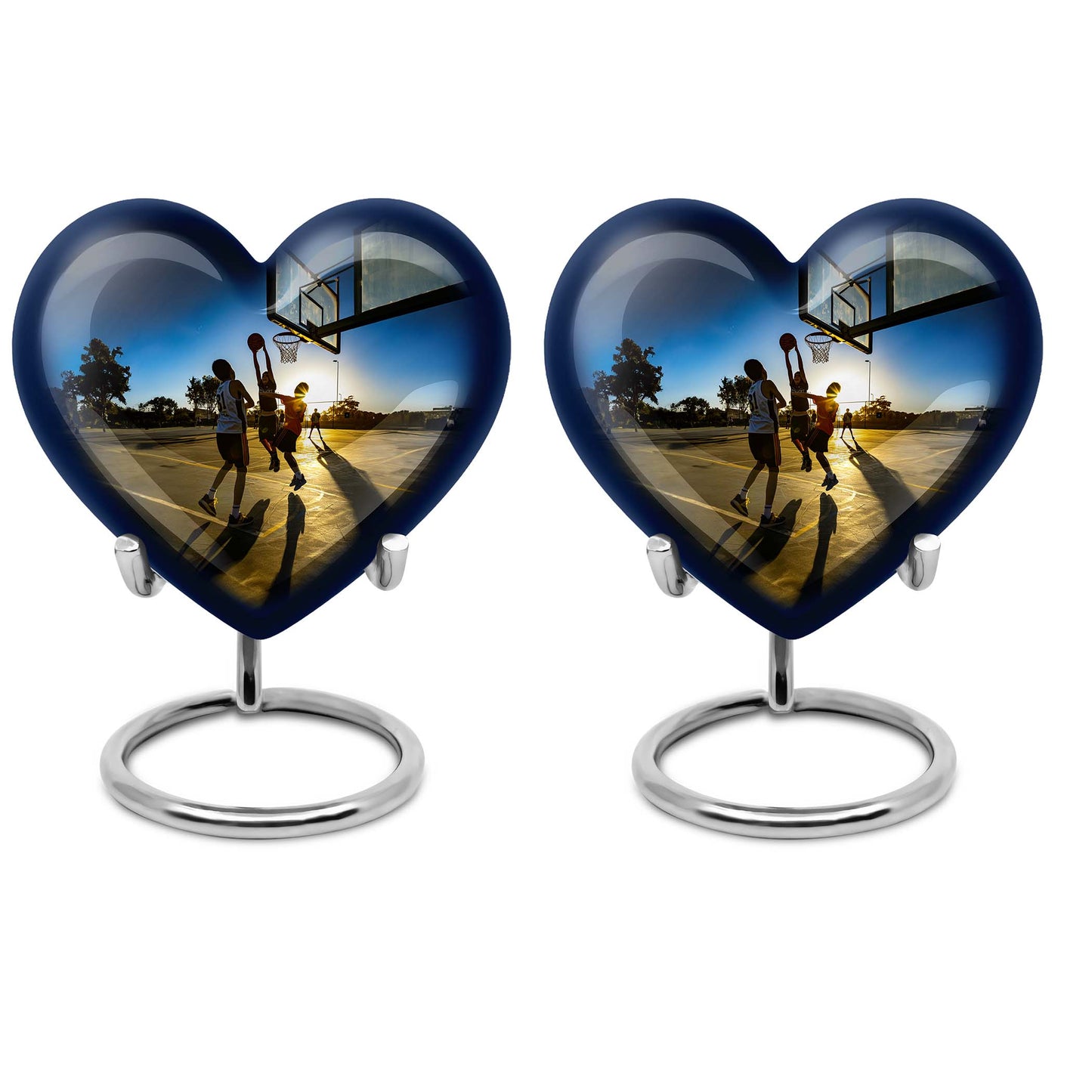 basketball-themed heart-shaped memorial urn for ashes