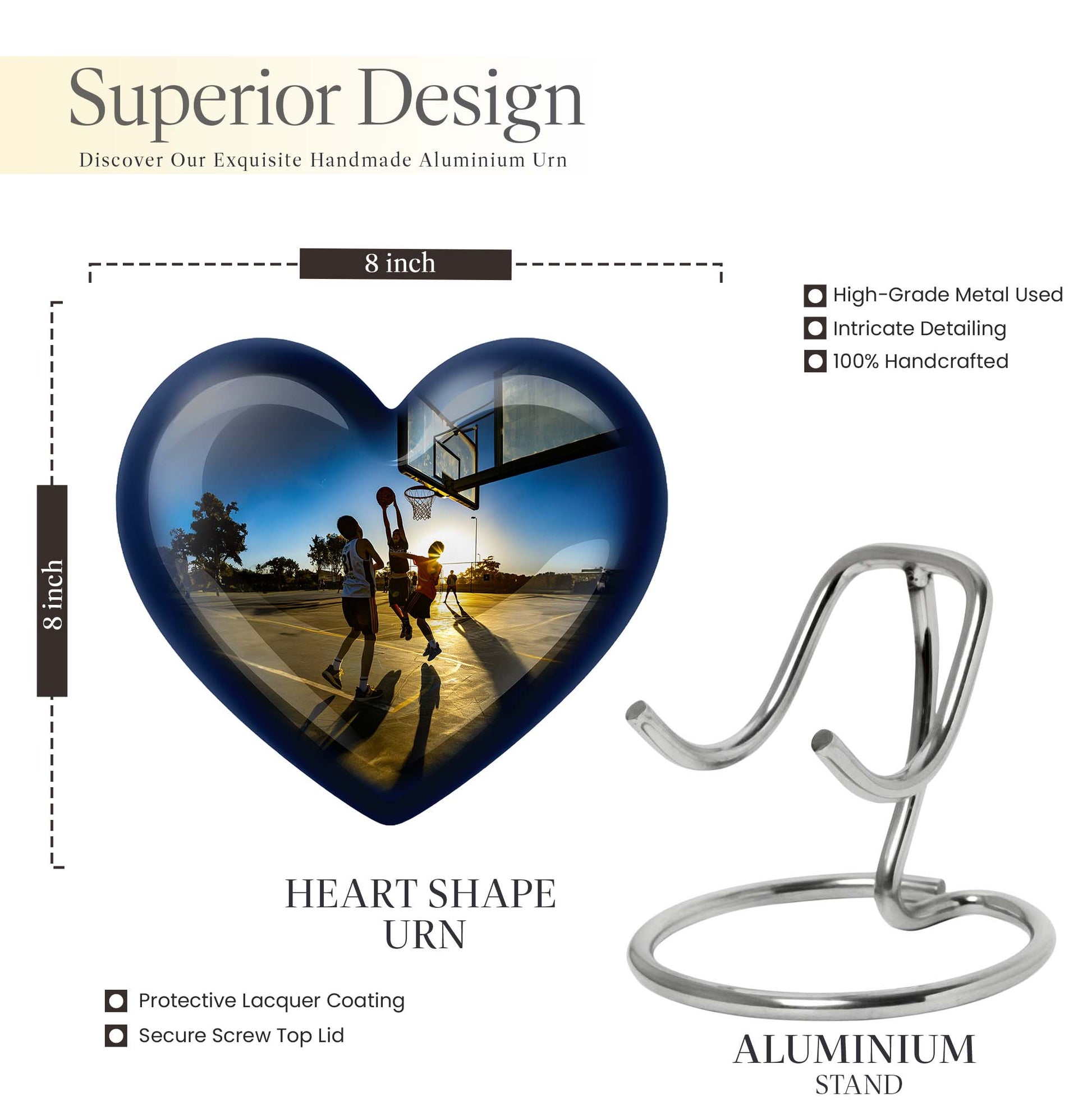 basketball-themed heart-shaped memorial urn for ashes