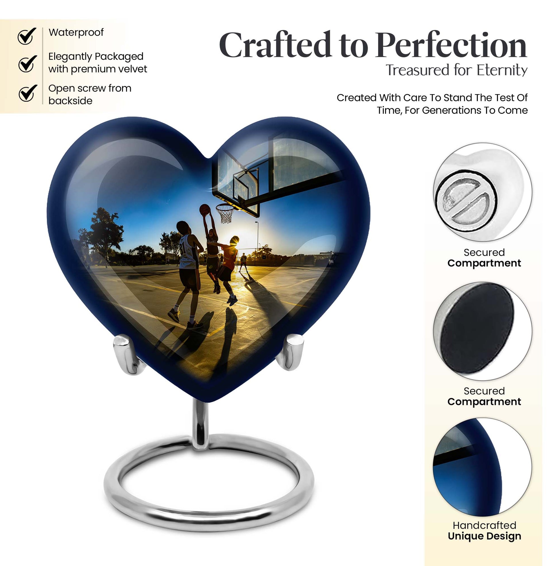 basketball-themed heart-shaped memorial urn for ashes