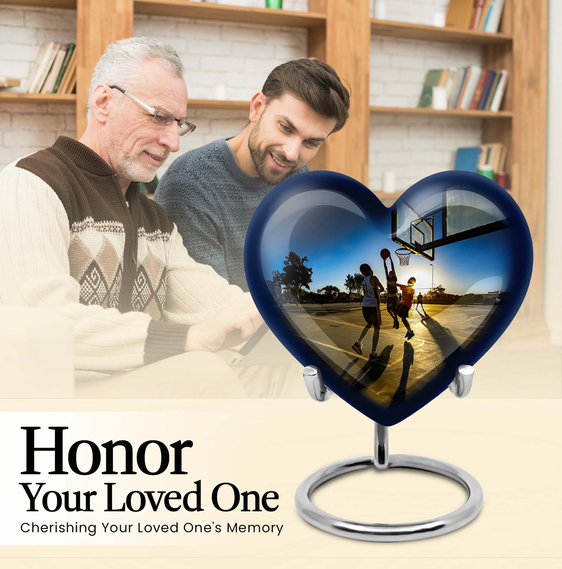 basketball-themed heart-shaped memorial urn for ashes
