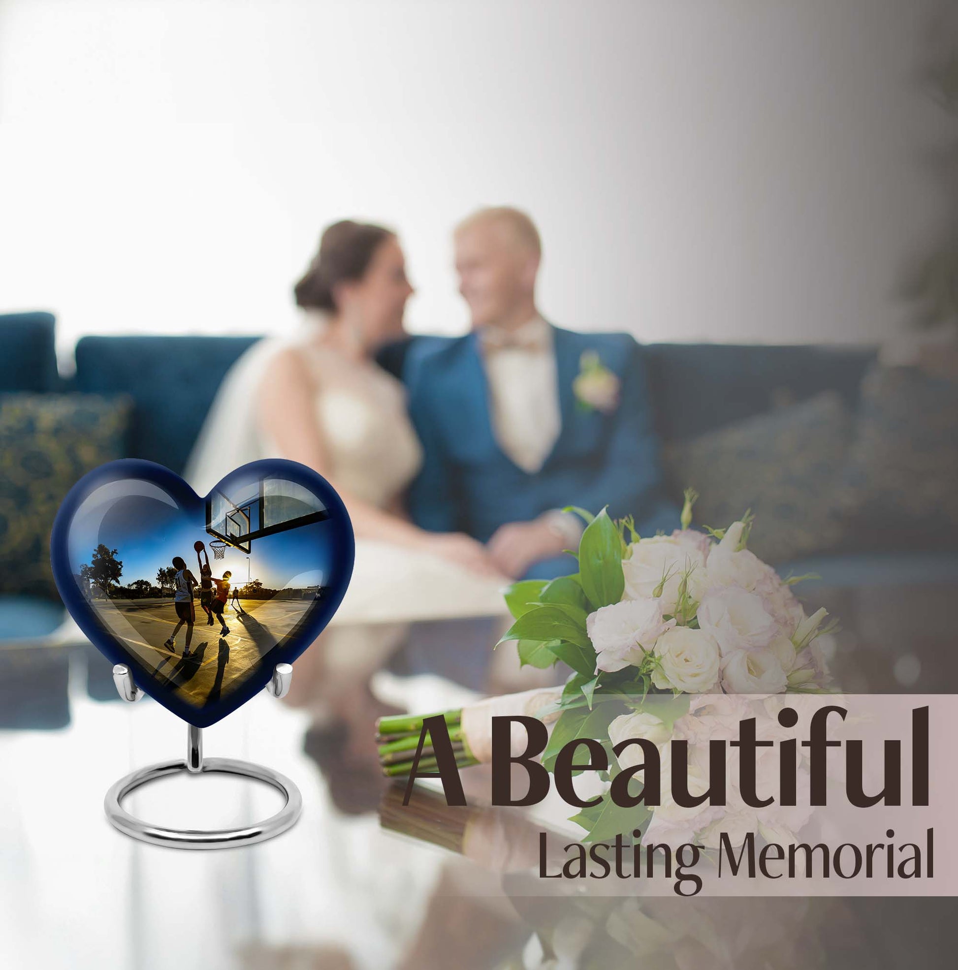 basketball-themed heart-shaped memorial urn for ashes