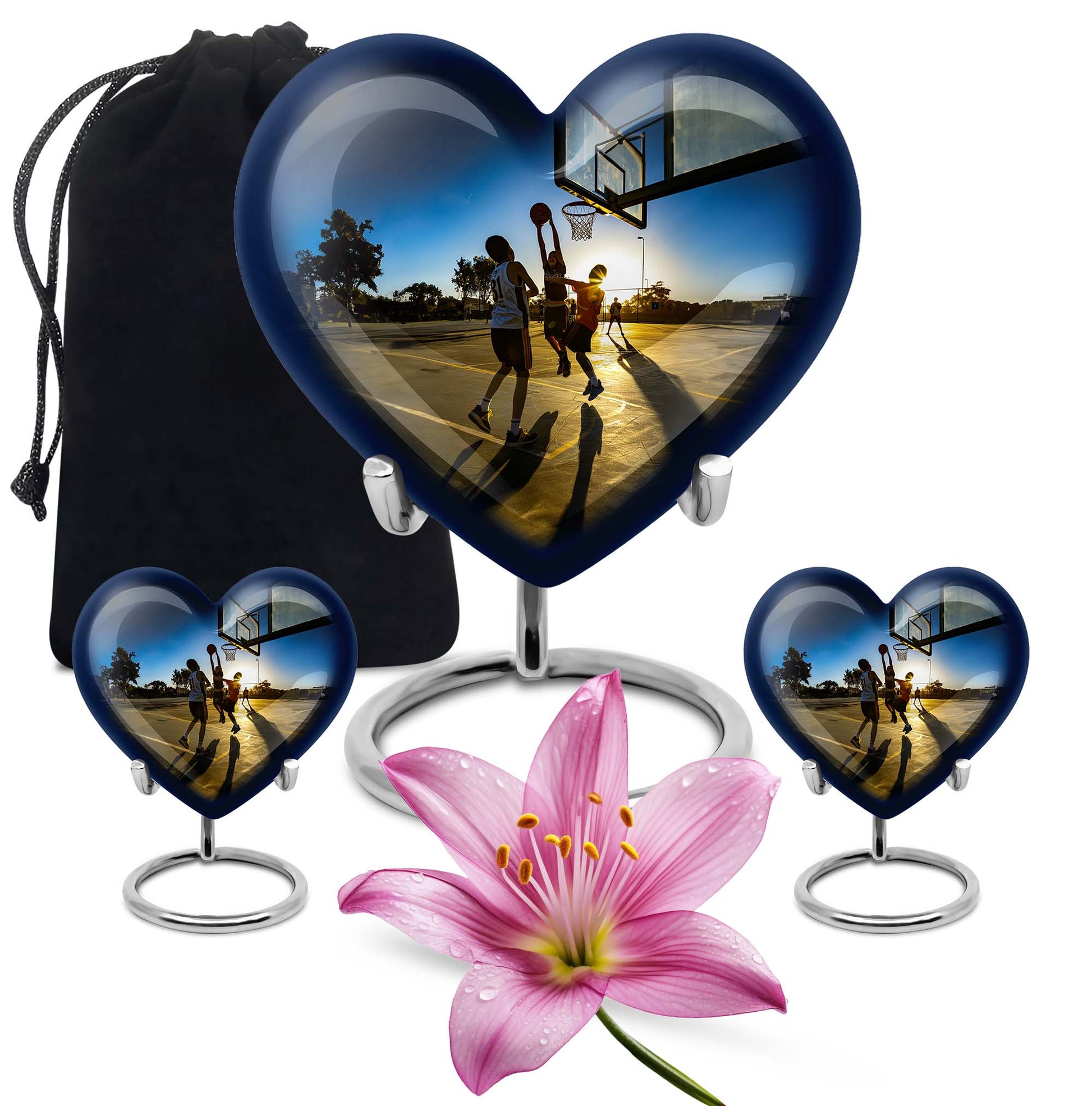 basketball-themed heart-shaped memorial urn for ashes