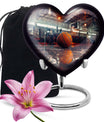Heart-shaped basketball cremation urn 