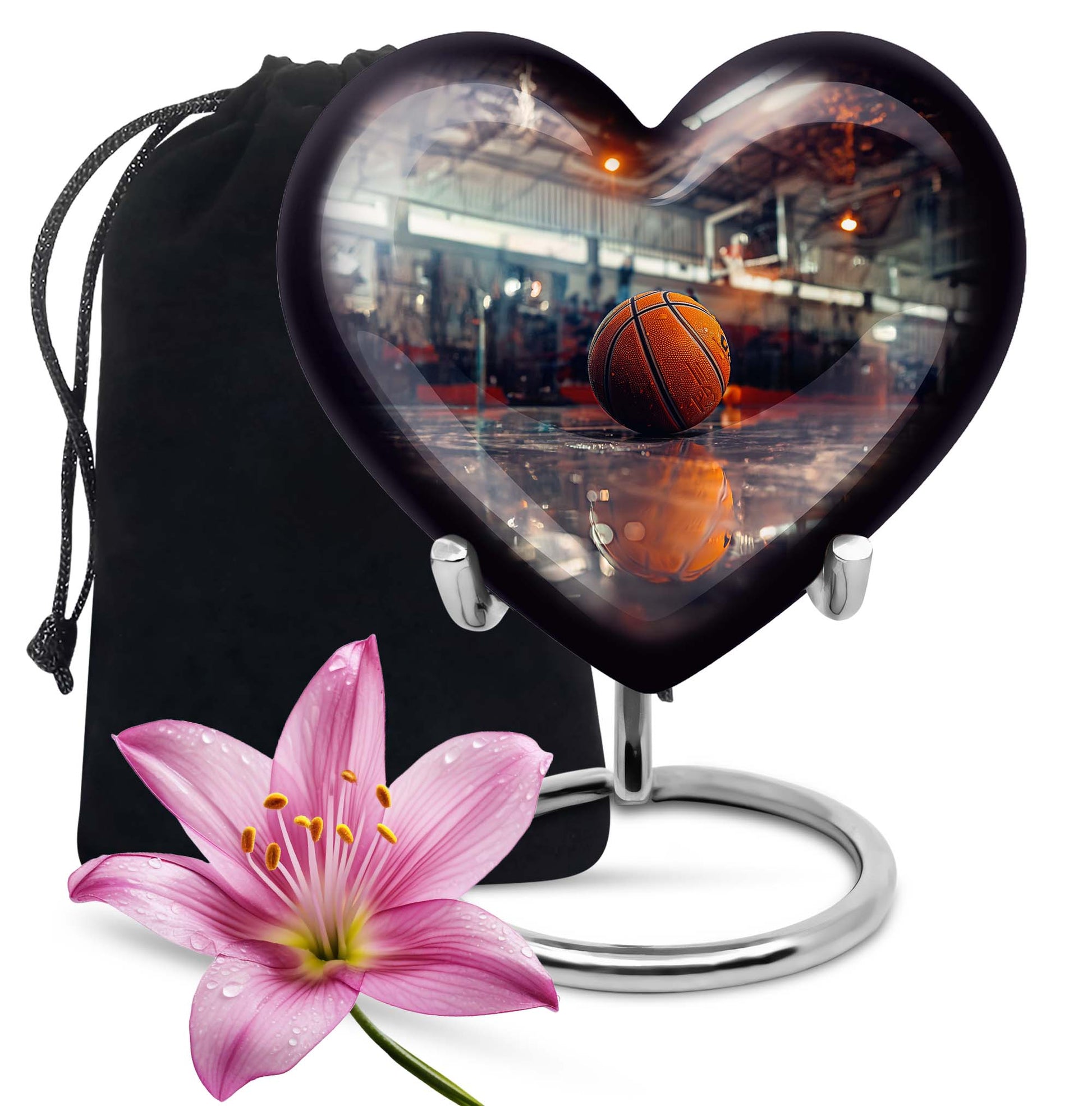 Heart-shaped basketball cremation urn 