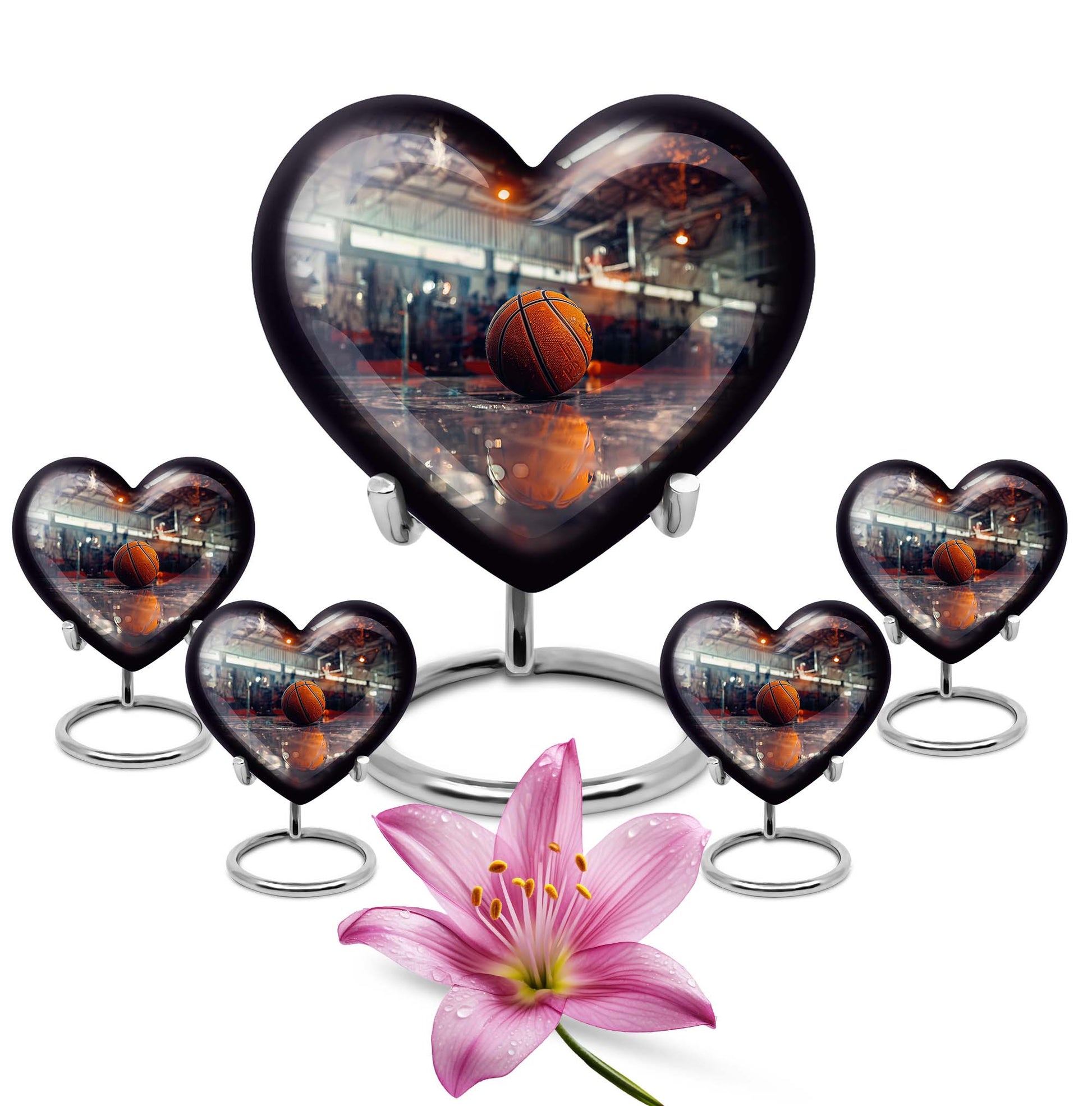 Heart-shaped basketball cremation urn 