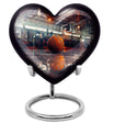 Heart-shaped basketball cremation urn 