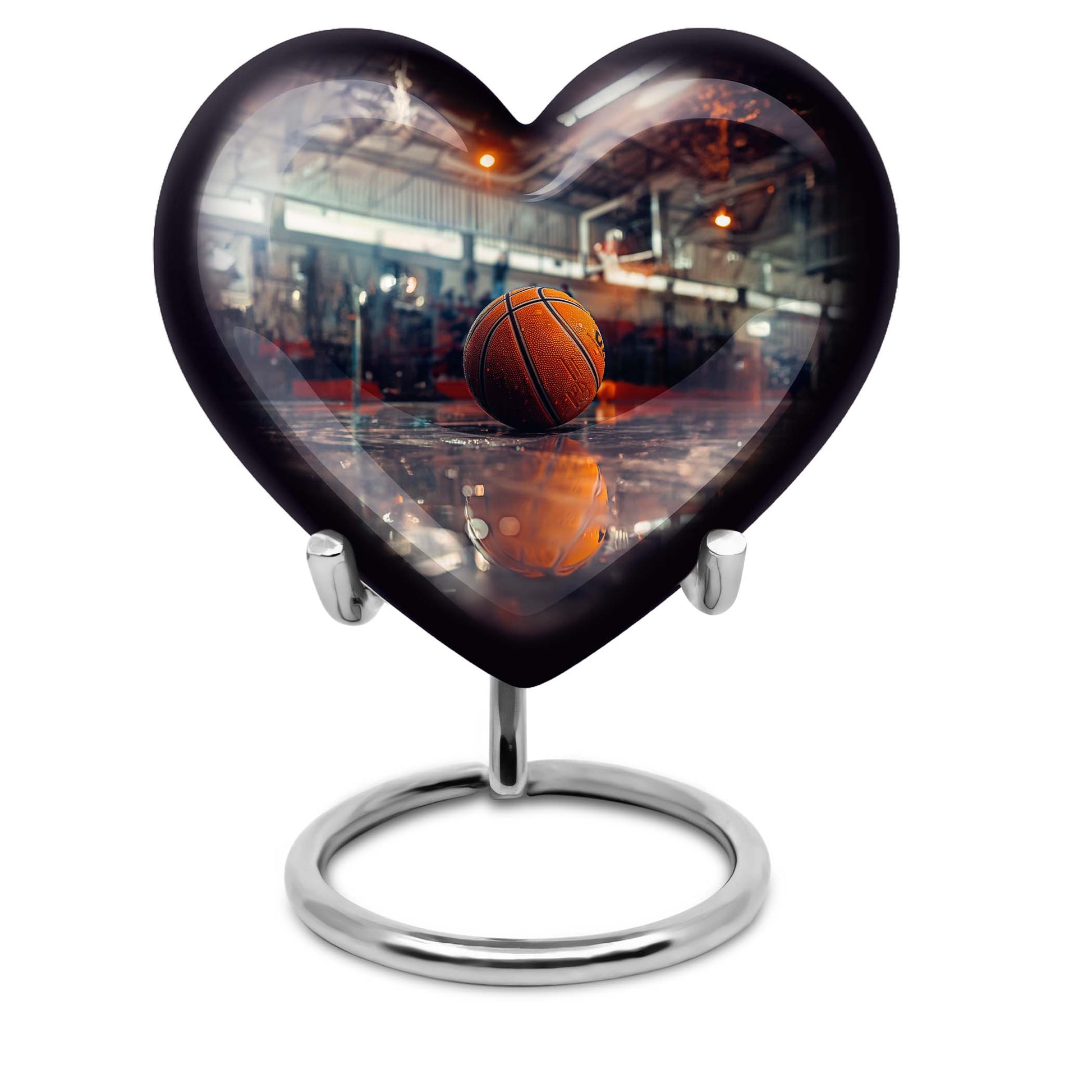 Heart-shaped basketball cremation urn 