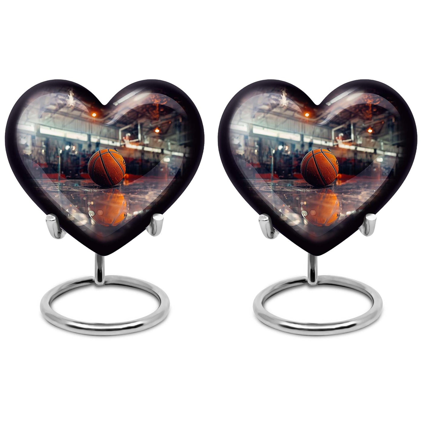Heart-shaped basketball cremation urn 