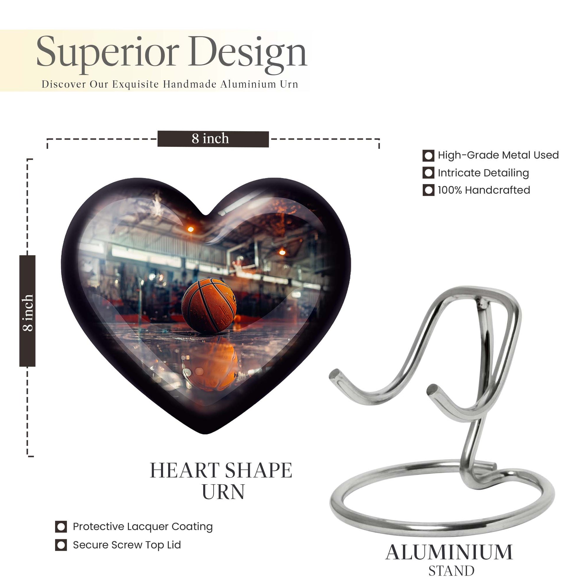 Heart-shaped basketball cremation urn 