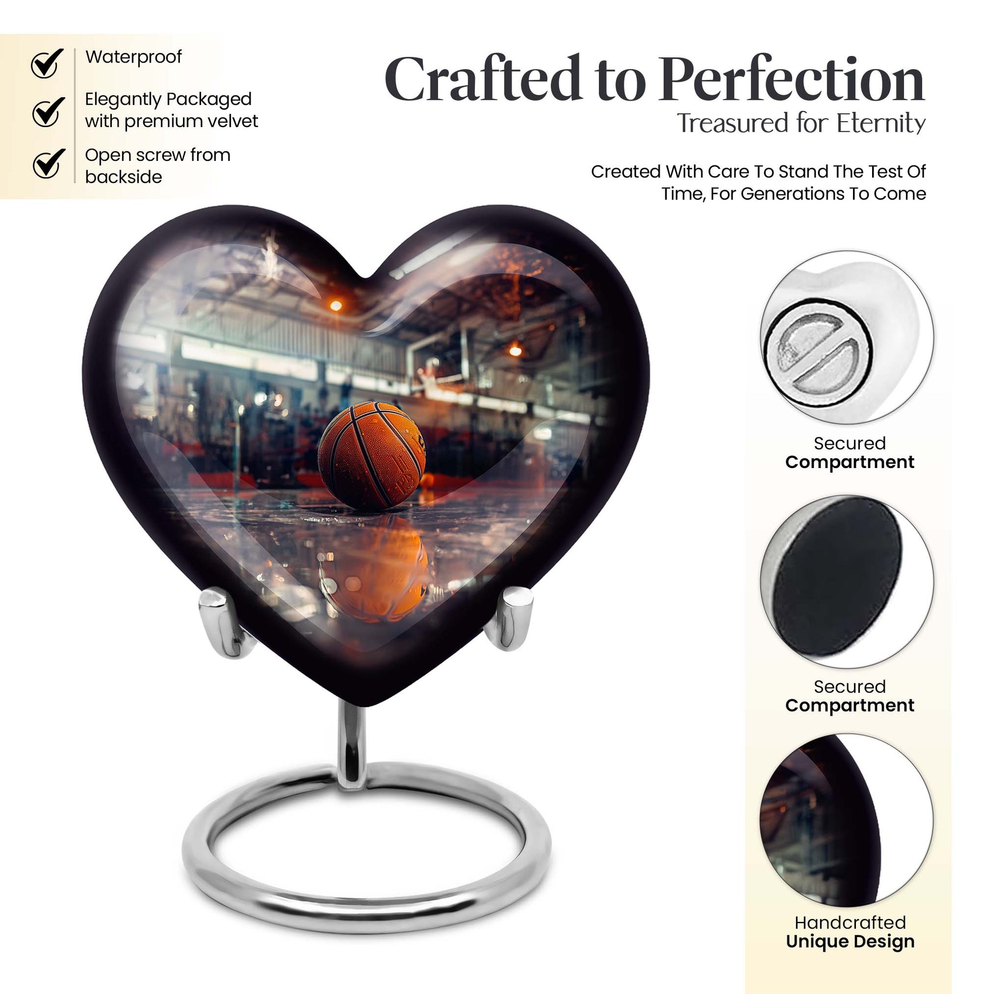 Heart-shaped basketball cremation urn 