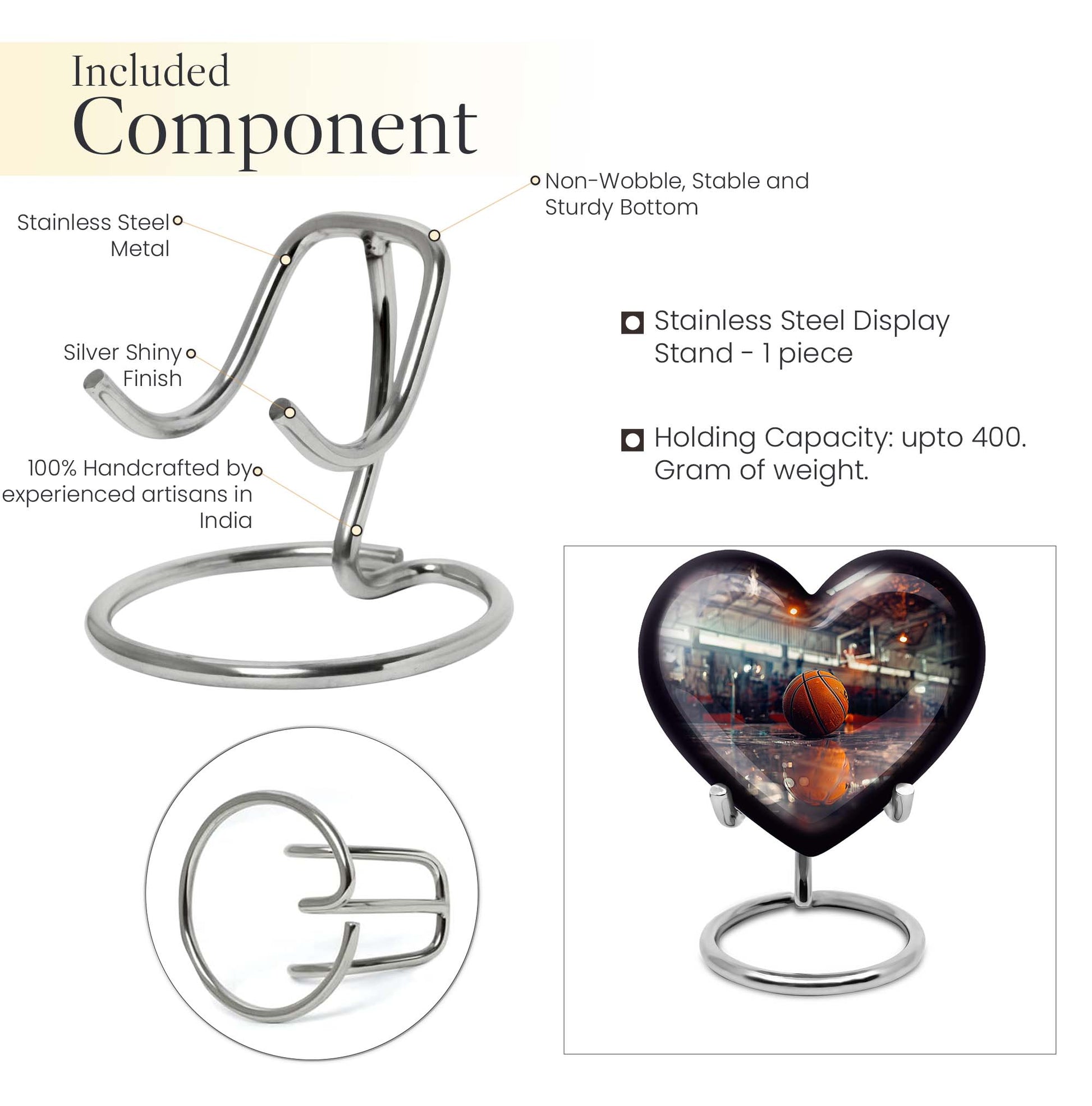 Heart-shaped basketball cremation urn 