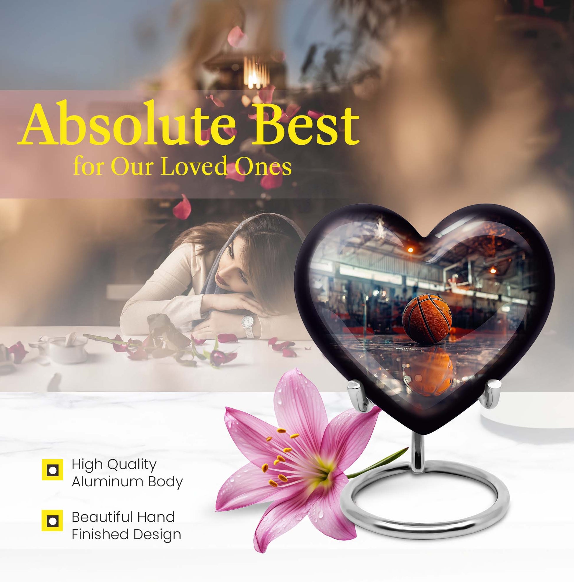 Heart-shaped basketball cremation urn 