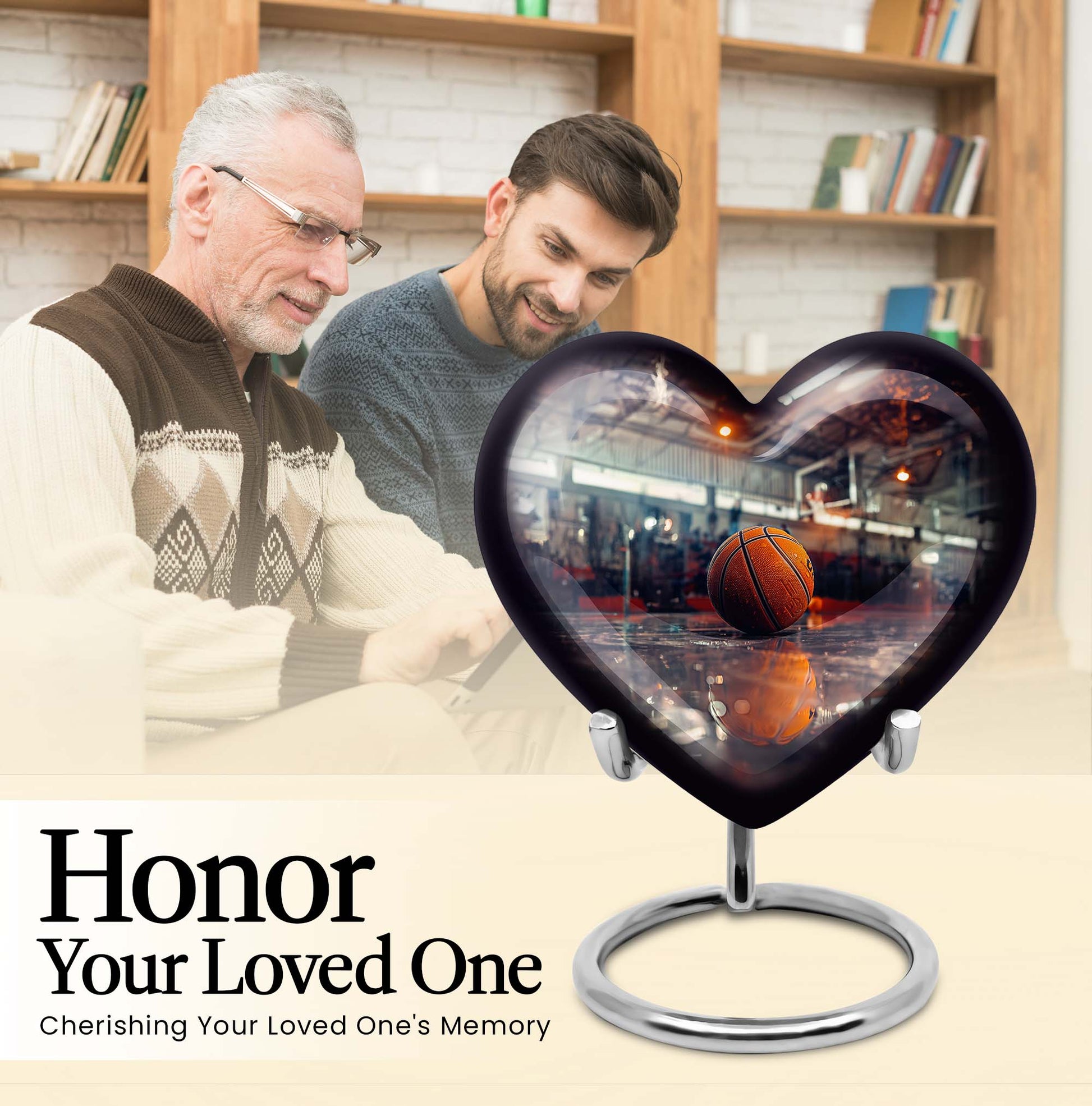 Heart-shaped basketball cremation urn 