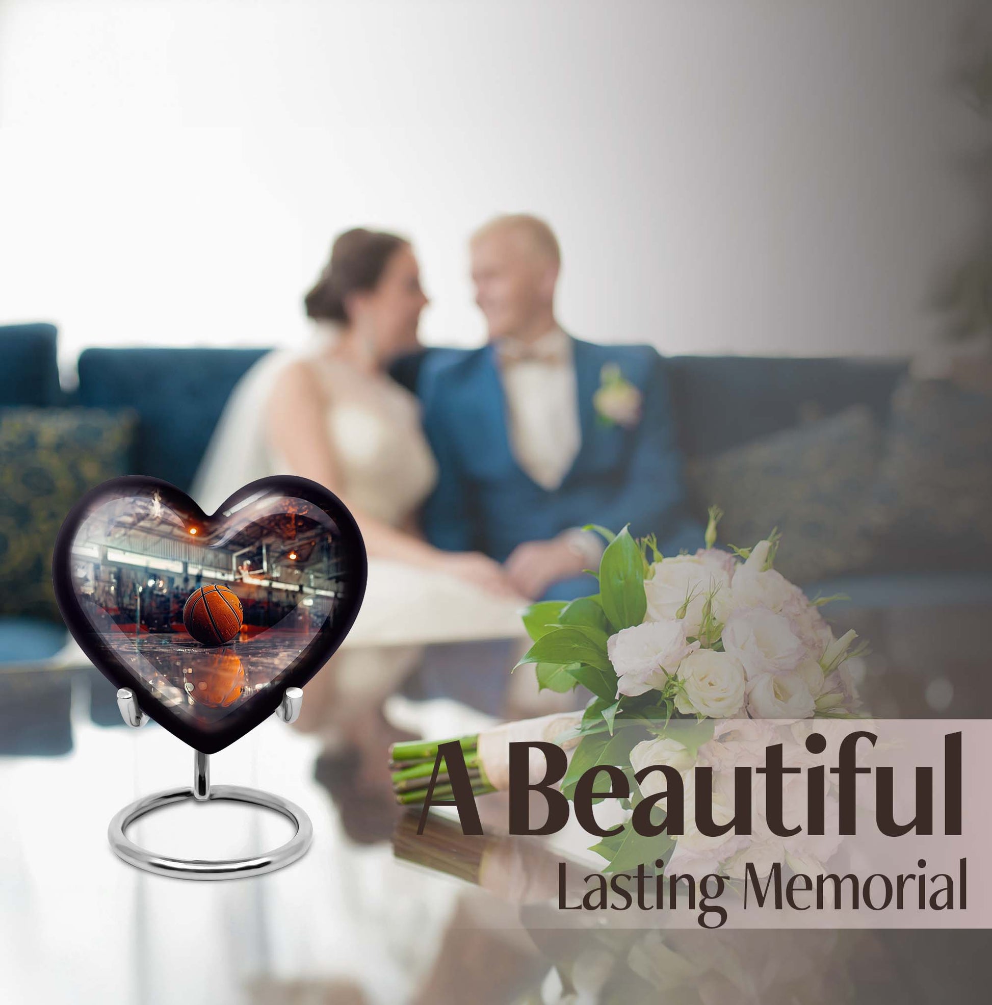 Heart-shaped basketball cremation urn 