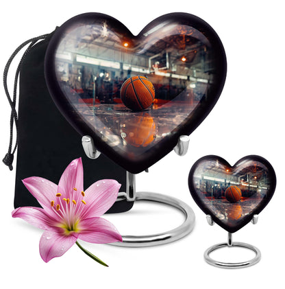 Heart-shaped basketball cremation urn 